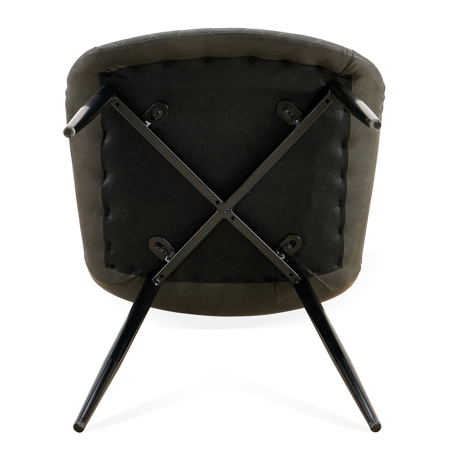Upholstered dining chair base with dark gray diamondstitched seat and black metal legs