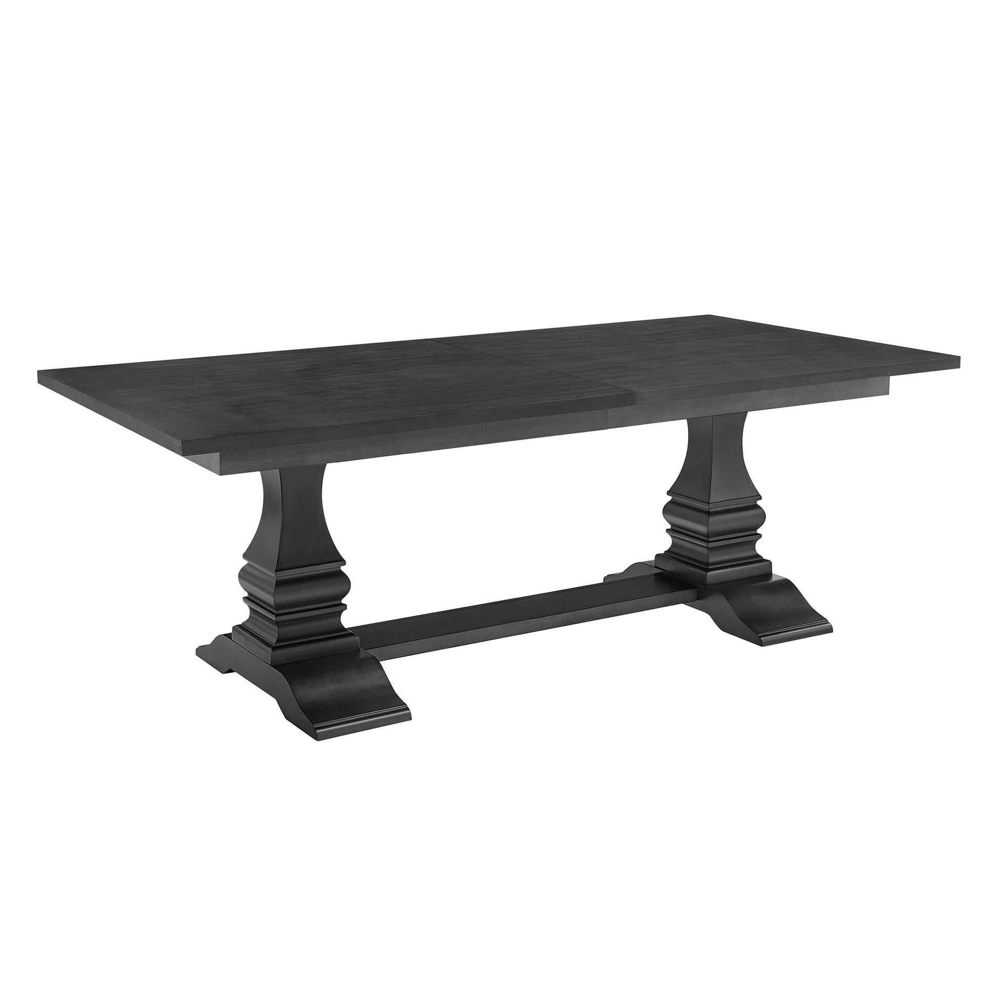 Dark grey extendable dining table with pedestal legs