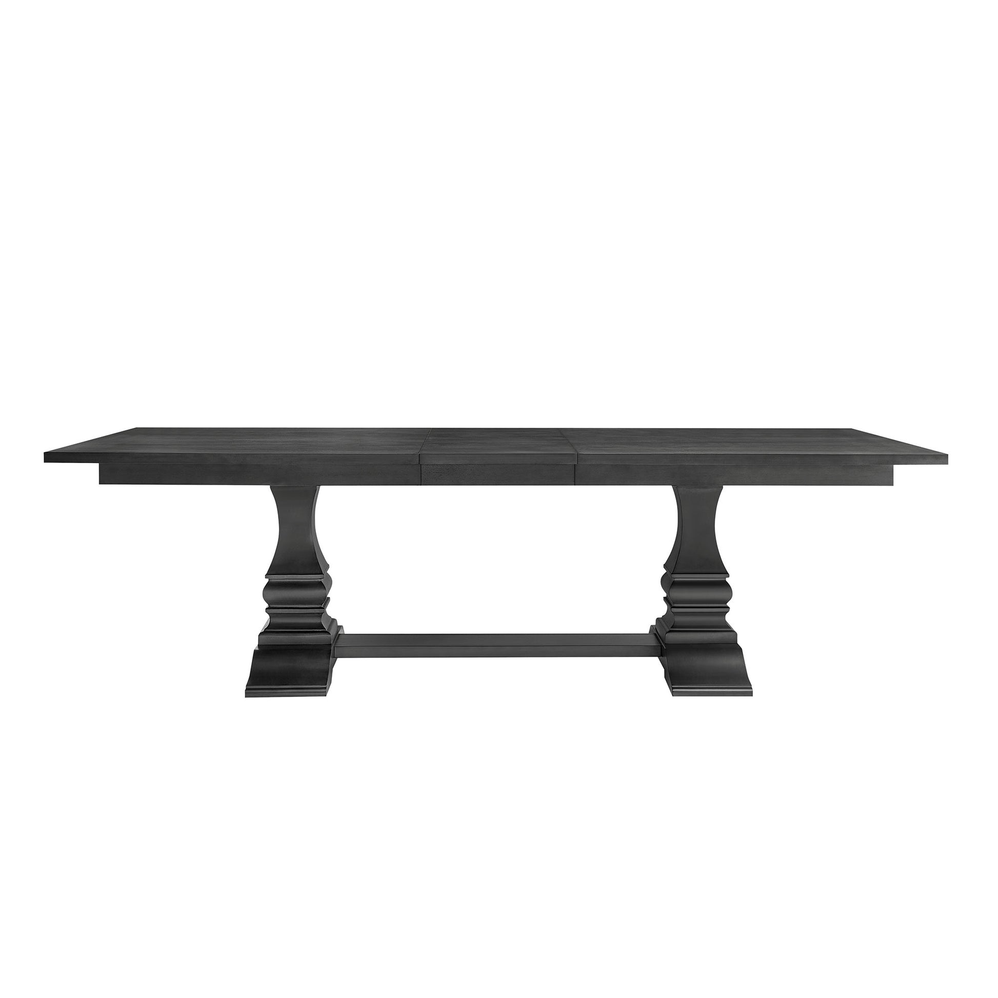 Dark wood extendable dining table with pedestal bases