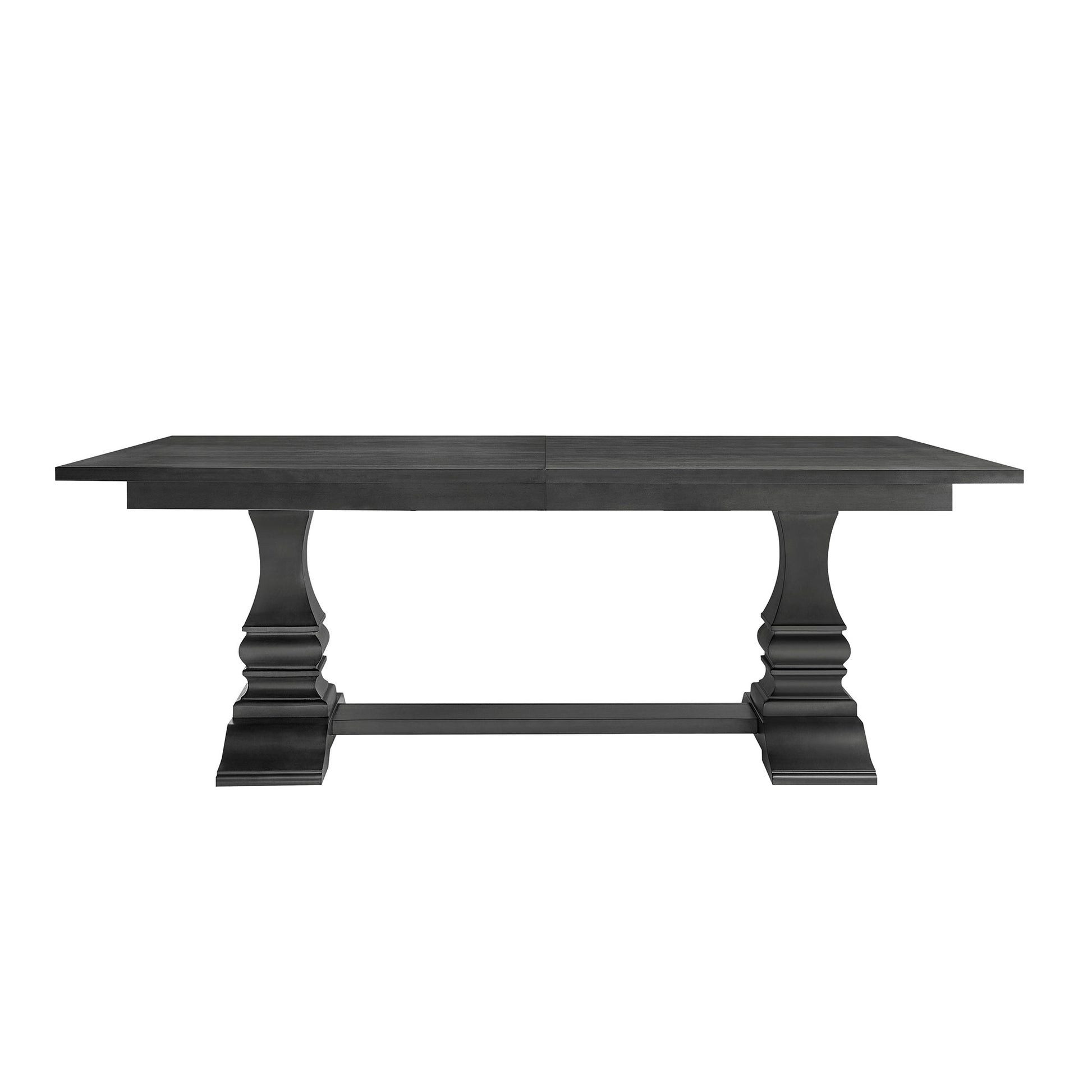 Dark gray wooden dining table with pedestal bases