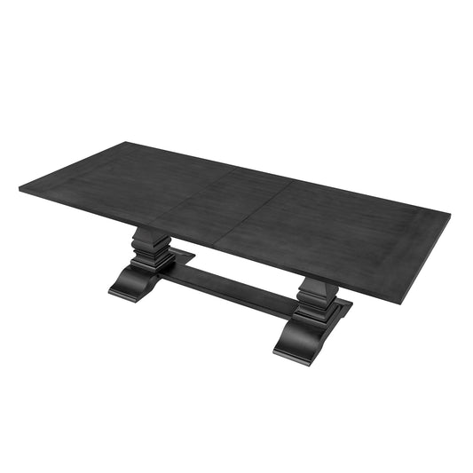 Dark wood pedestal dining table with extendable top