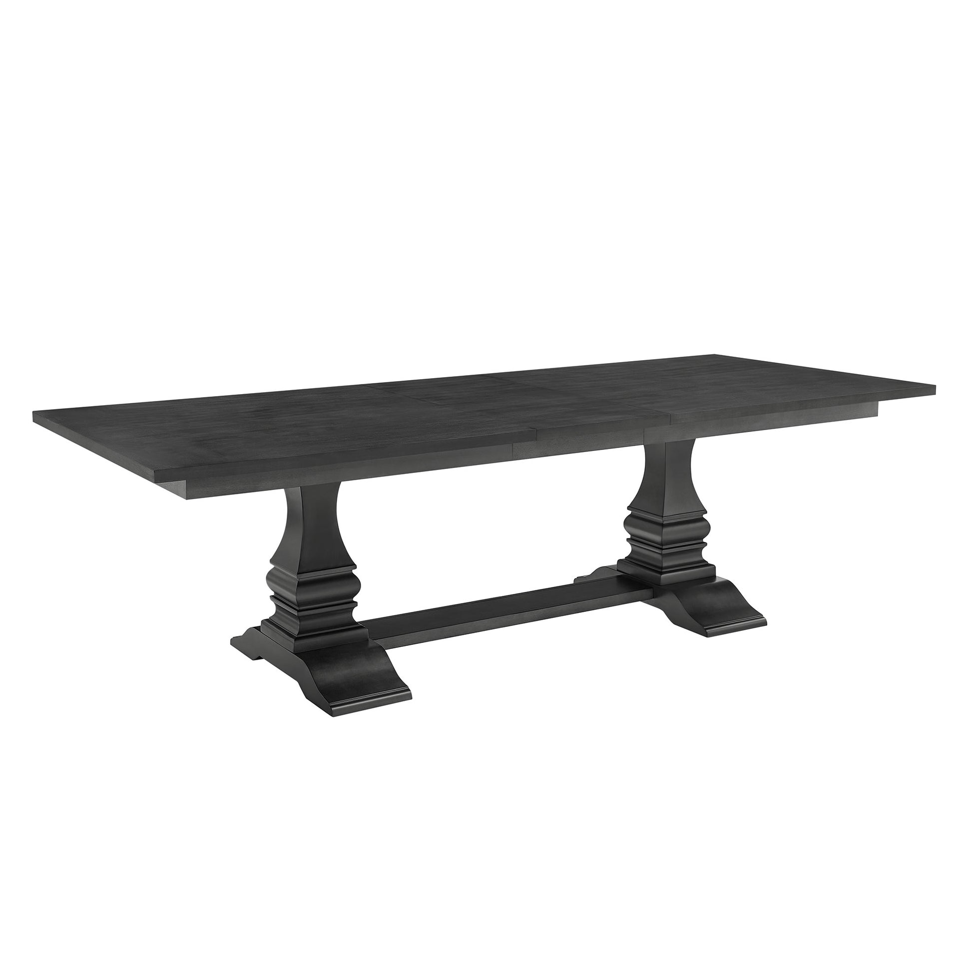 Dark wood trestle dining table with ornate carved bases