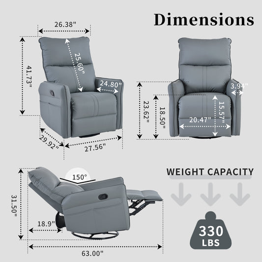 Grey leather recliner dimensions  W x  H x  D