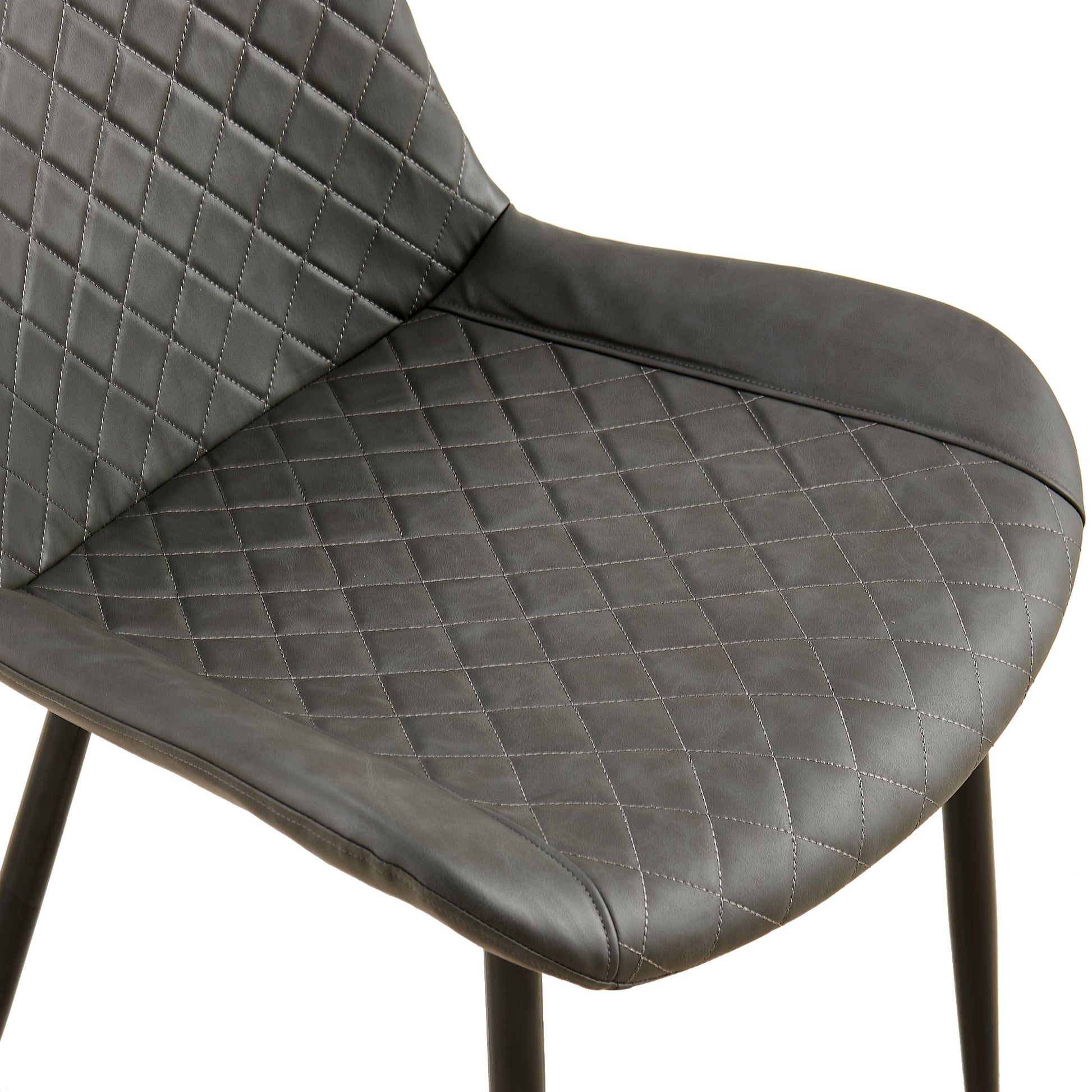 Dark grey diamondstitched faux leather dining chair seat