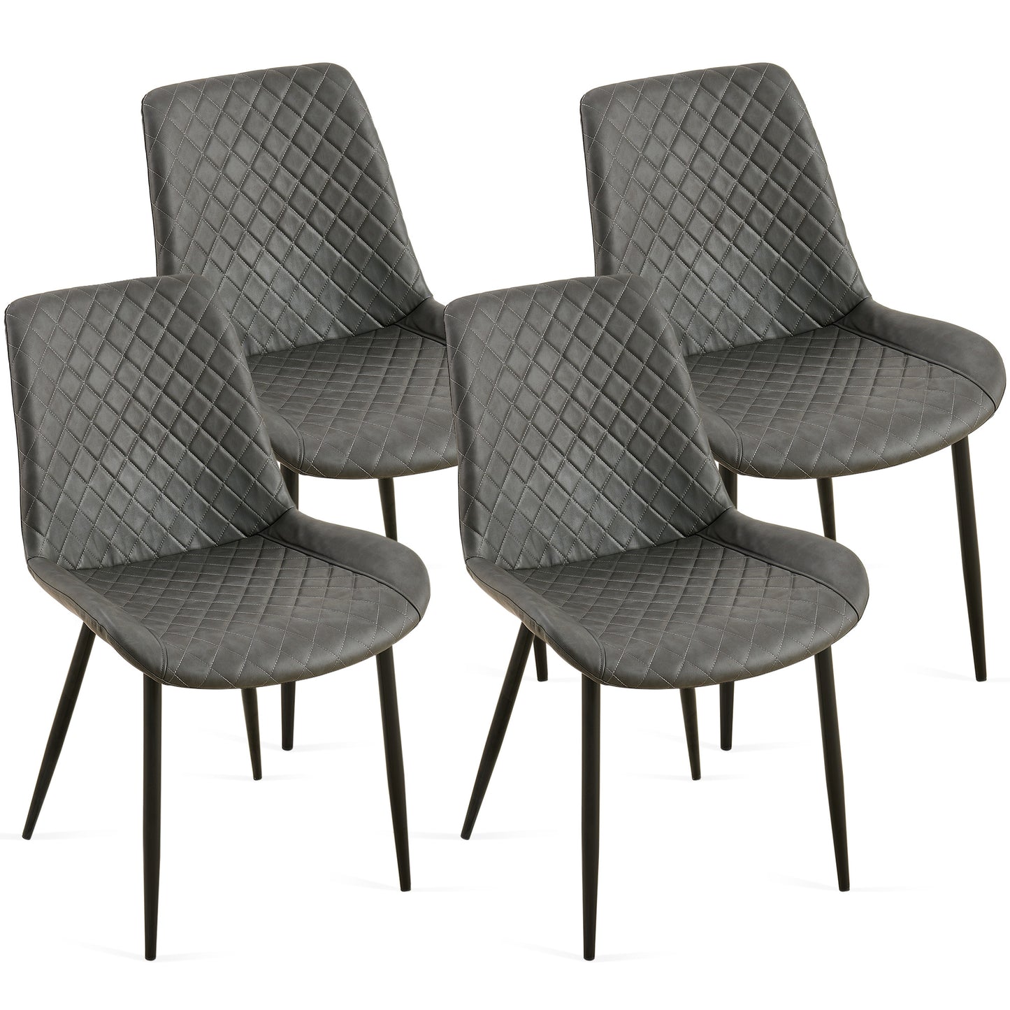 Set of  grey quilted faux leather dining chairs with black legs