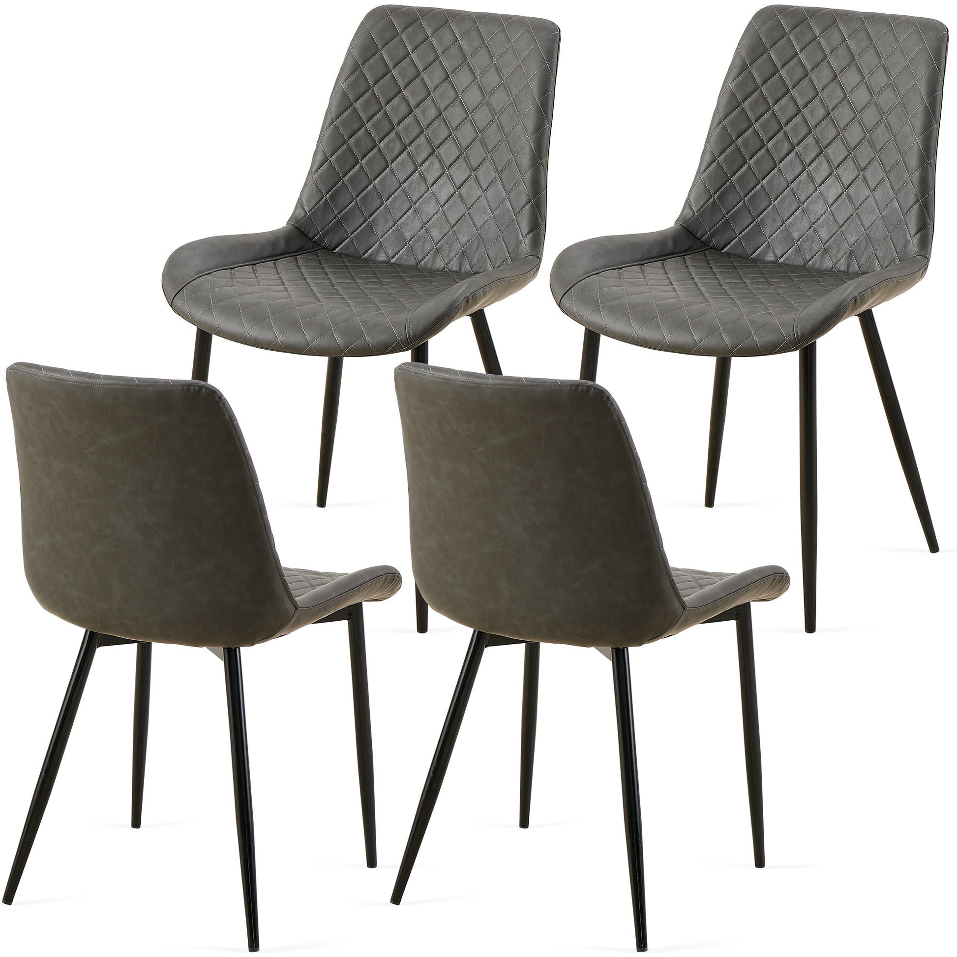 Gray quilted faux leather dining chair with black metal legs
