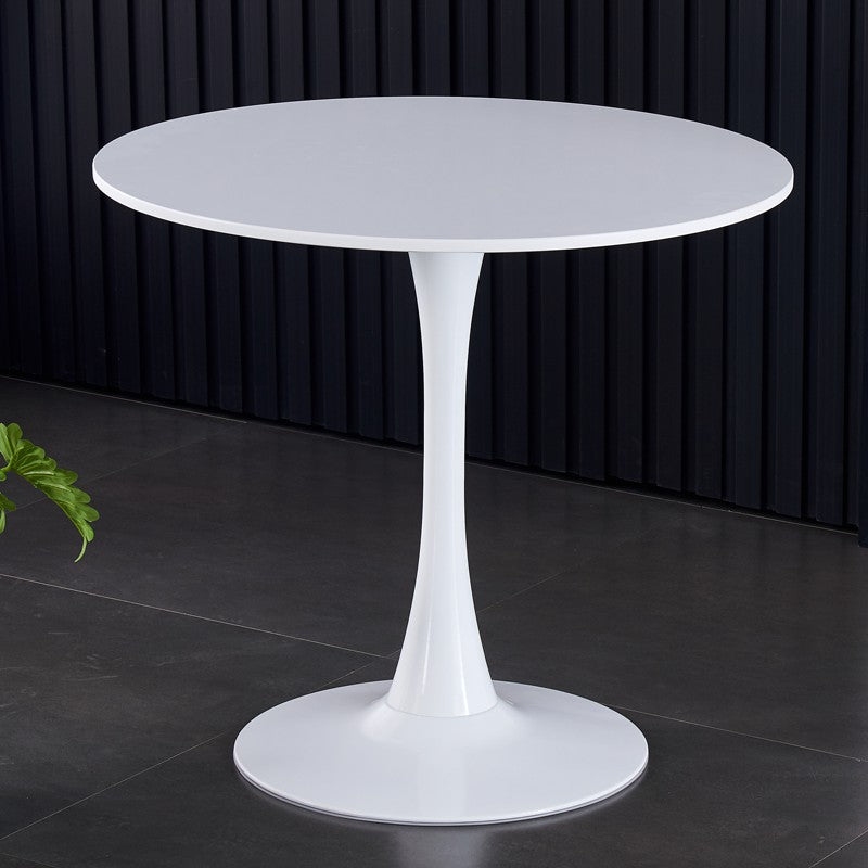 White tulip dining table with smooth matte finish and pedestal base