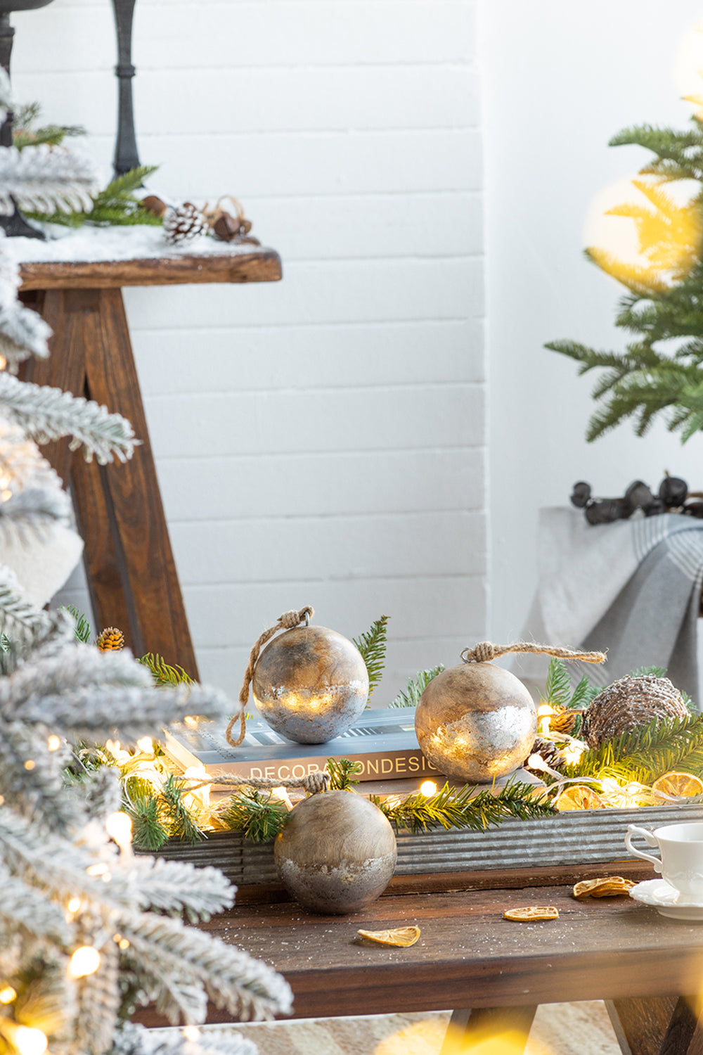 Rustic wooden Christmas ornament with twine hanger