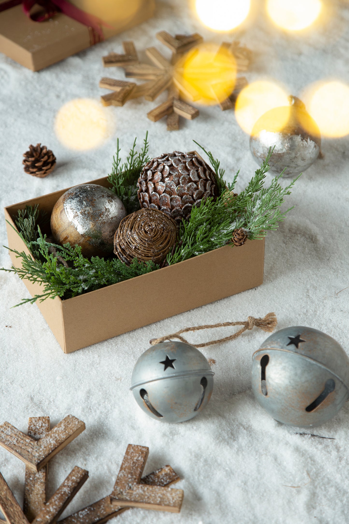 Rustic Christmas ornament set with pinecones and greenery