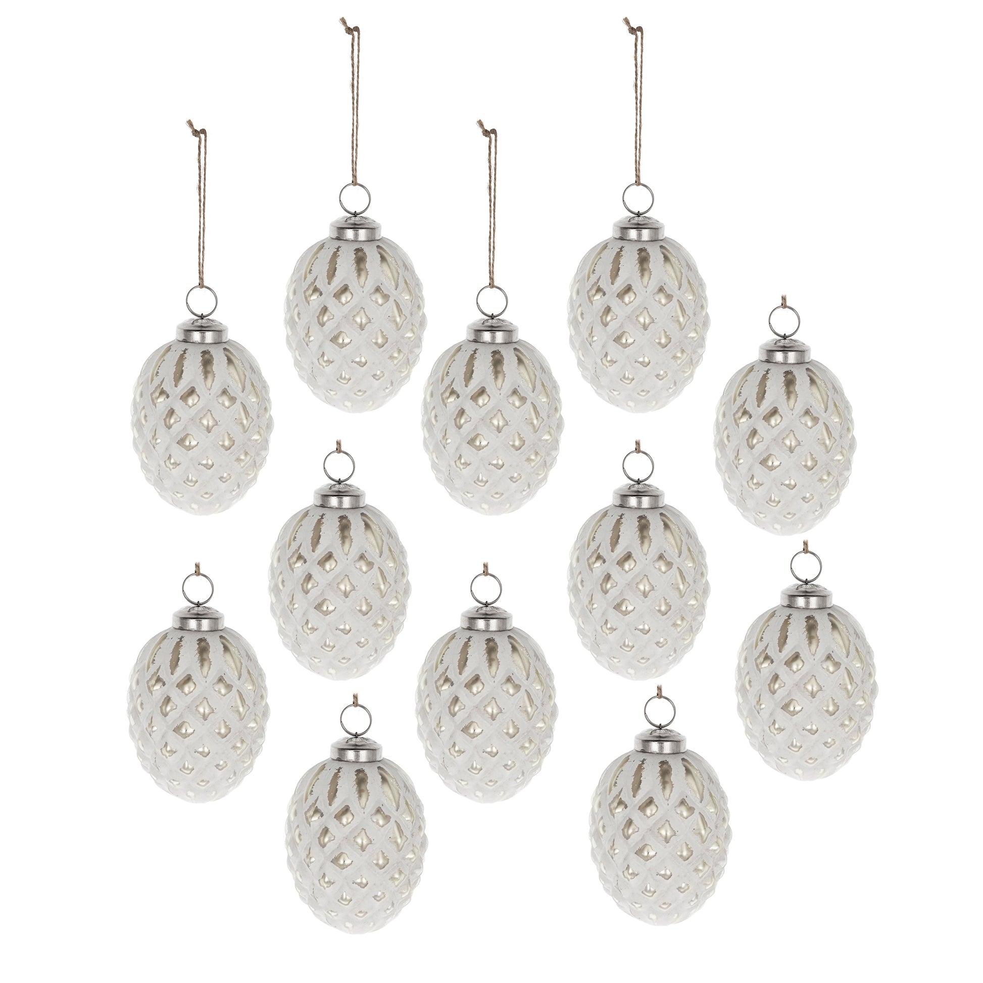 White ceramic pineapple Christmas ornaments with diamond pattern