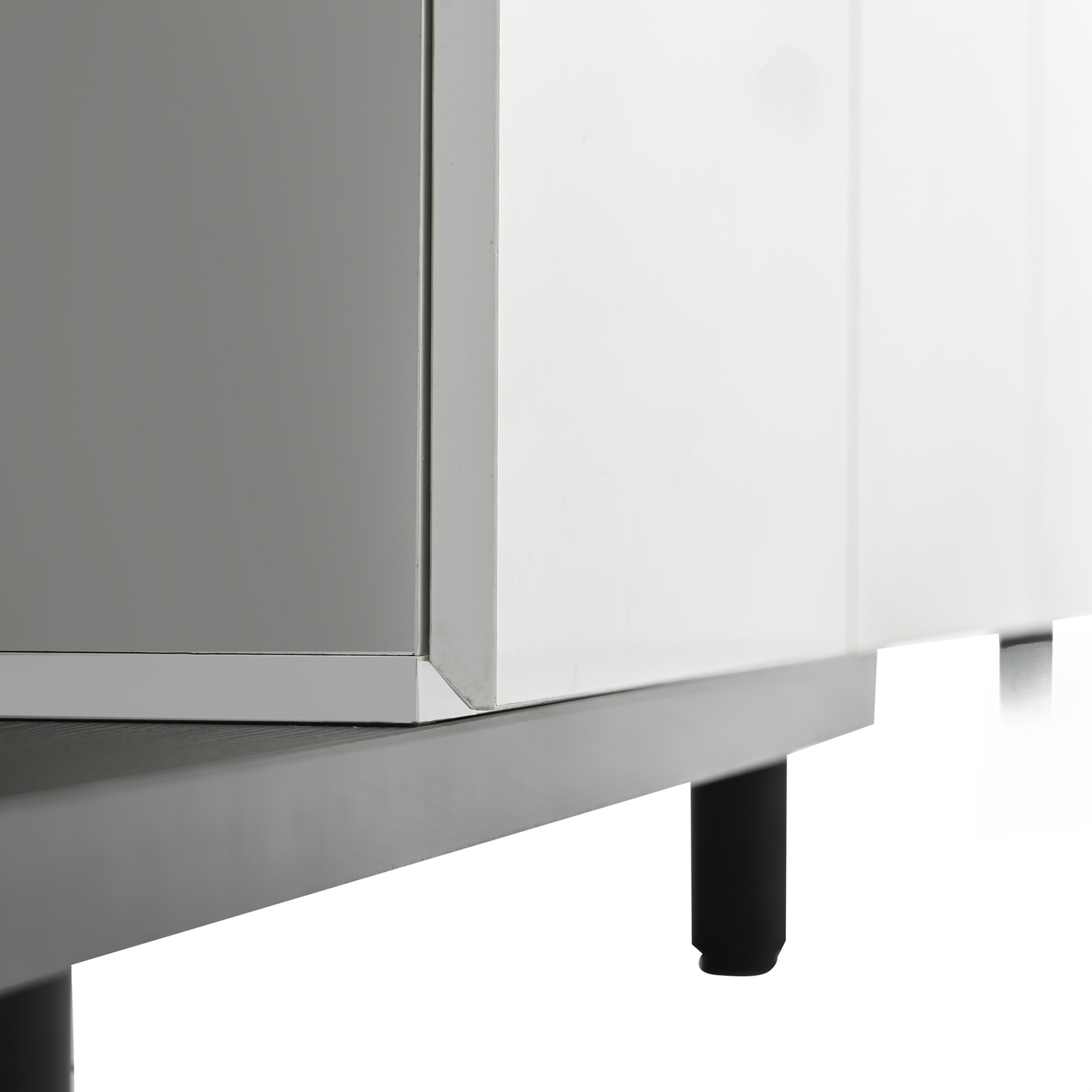 Minimalist gray and white twotone dresser with sleek metal legs