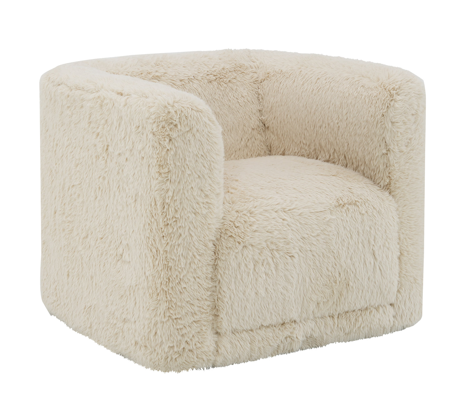 Creamy white plush swivel accent chair with rounded arms and deep seat