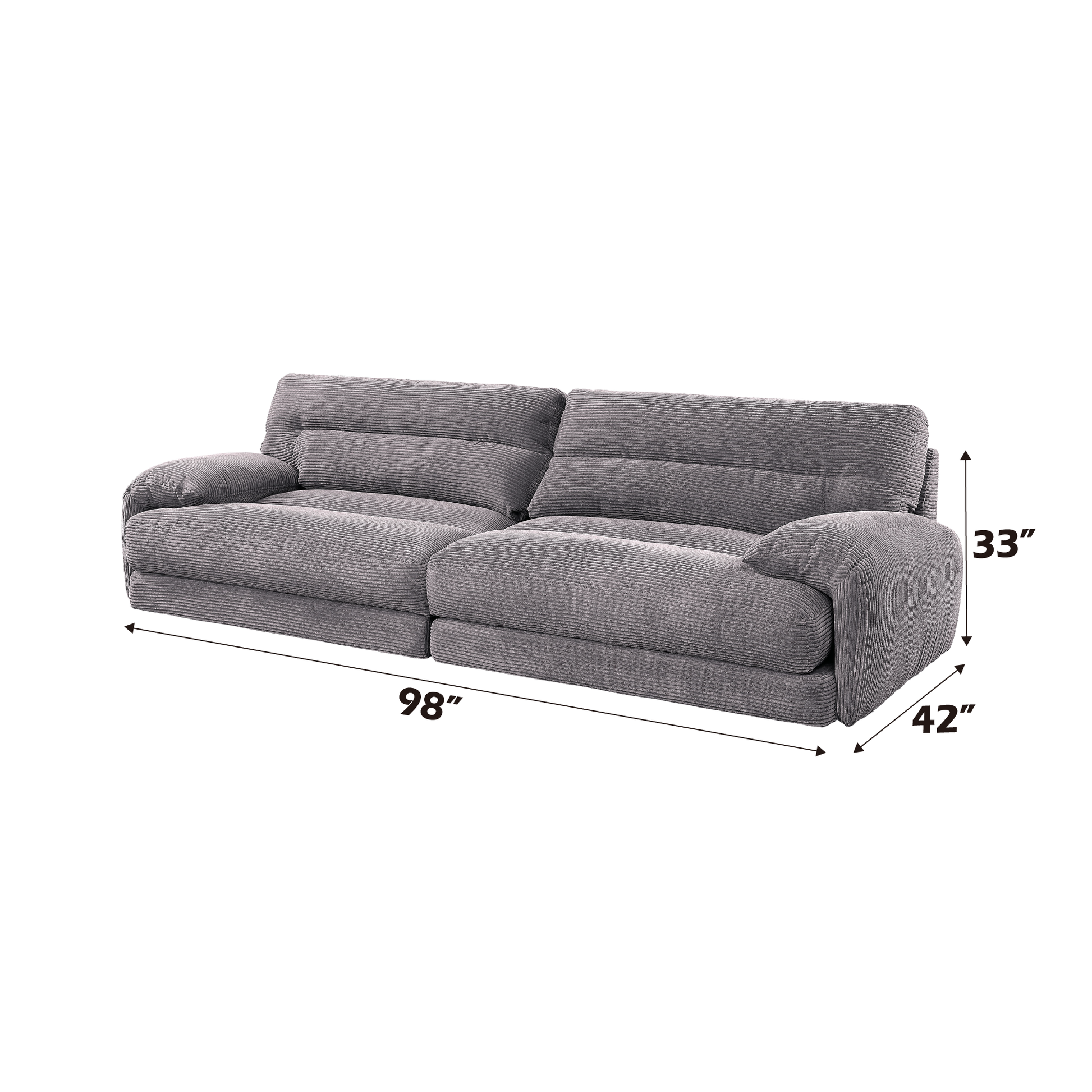 Gray corduroy recliner sofa  inches wide and  inches high for living room comfort
