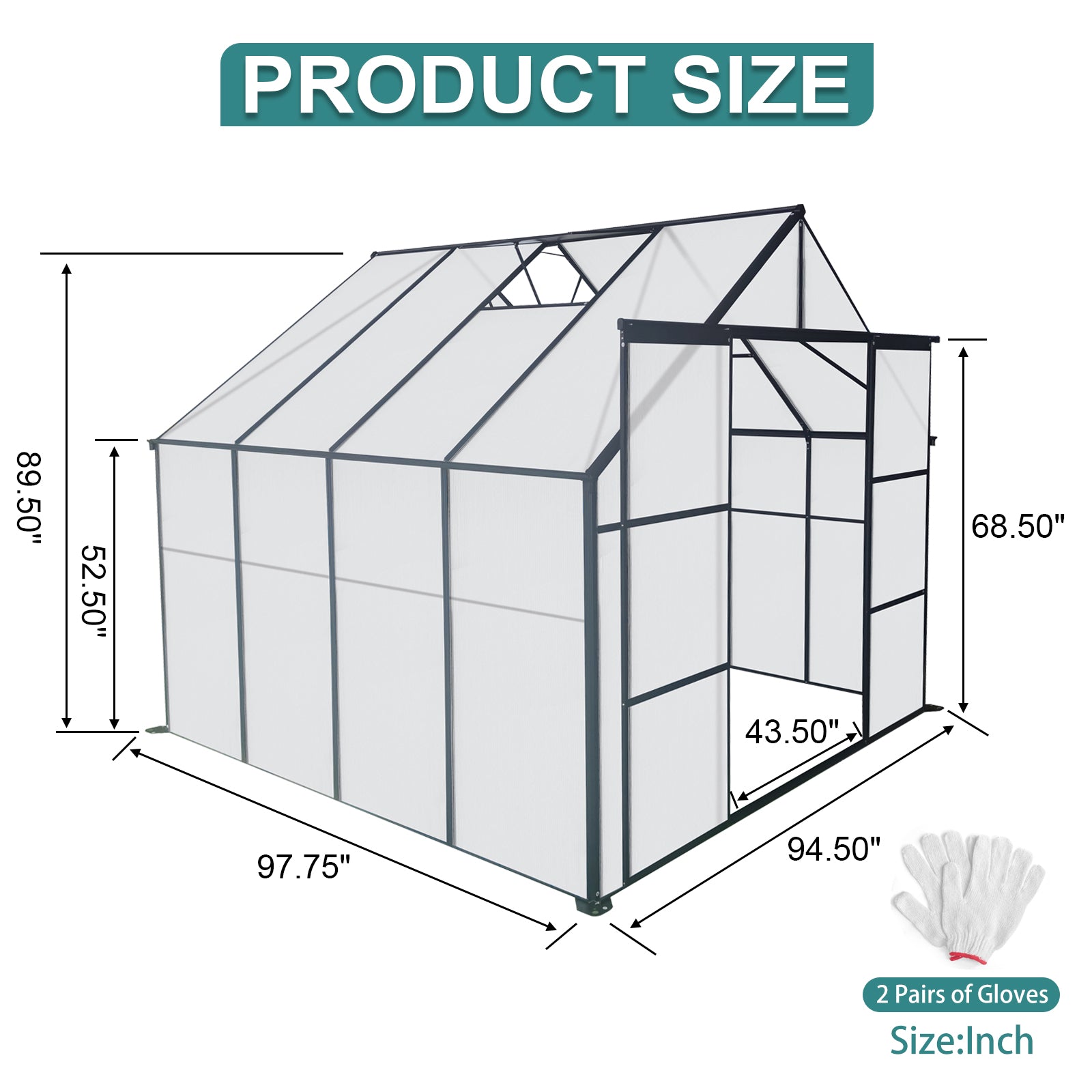 Greenhouse dimensions  L x  W x  H
