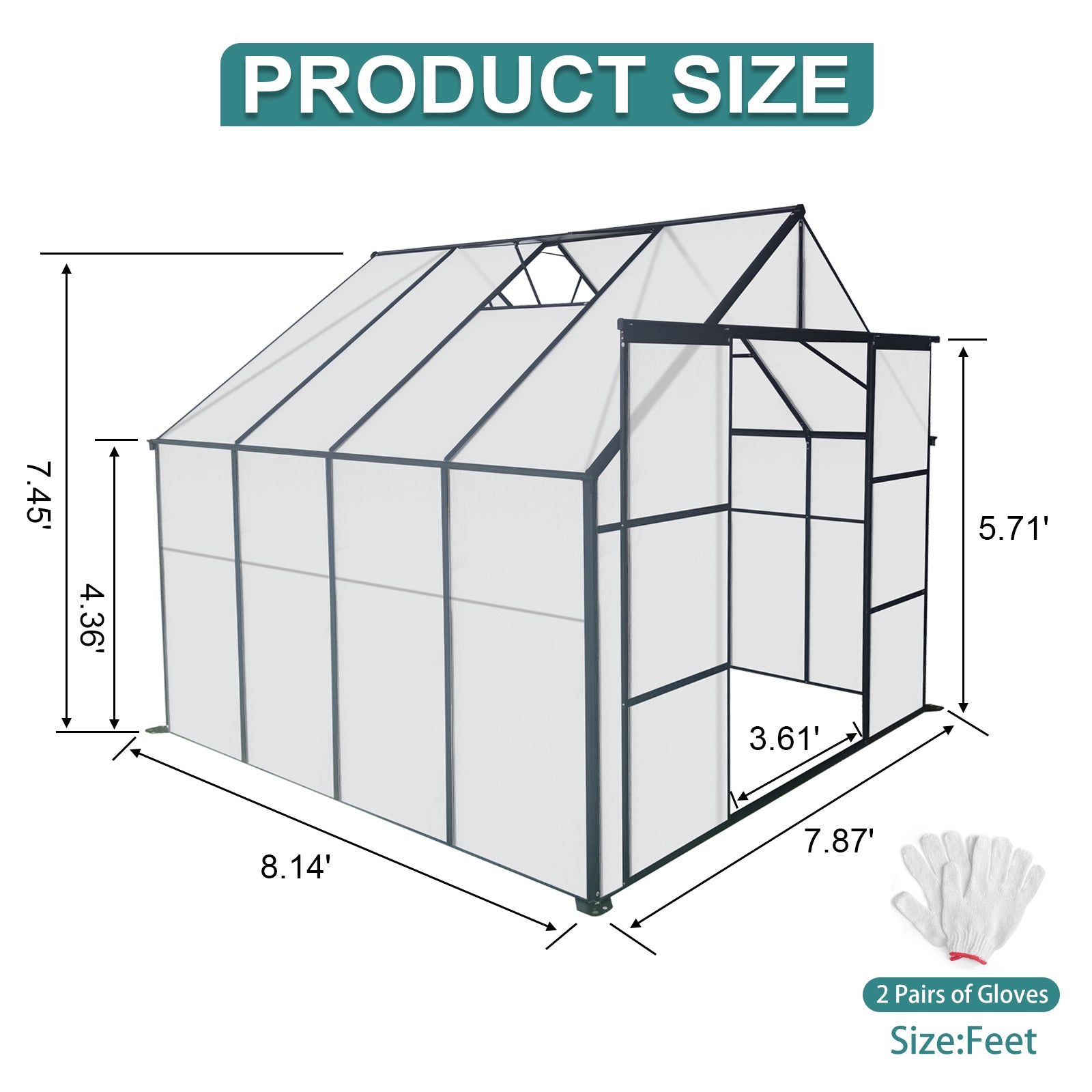 Diagram showing greenhouse dimensions  x  x H