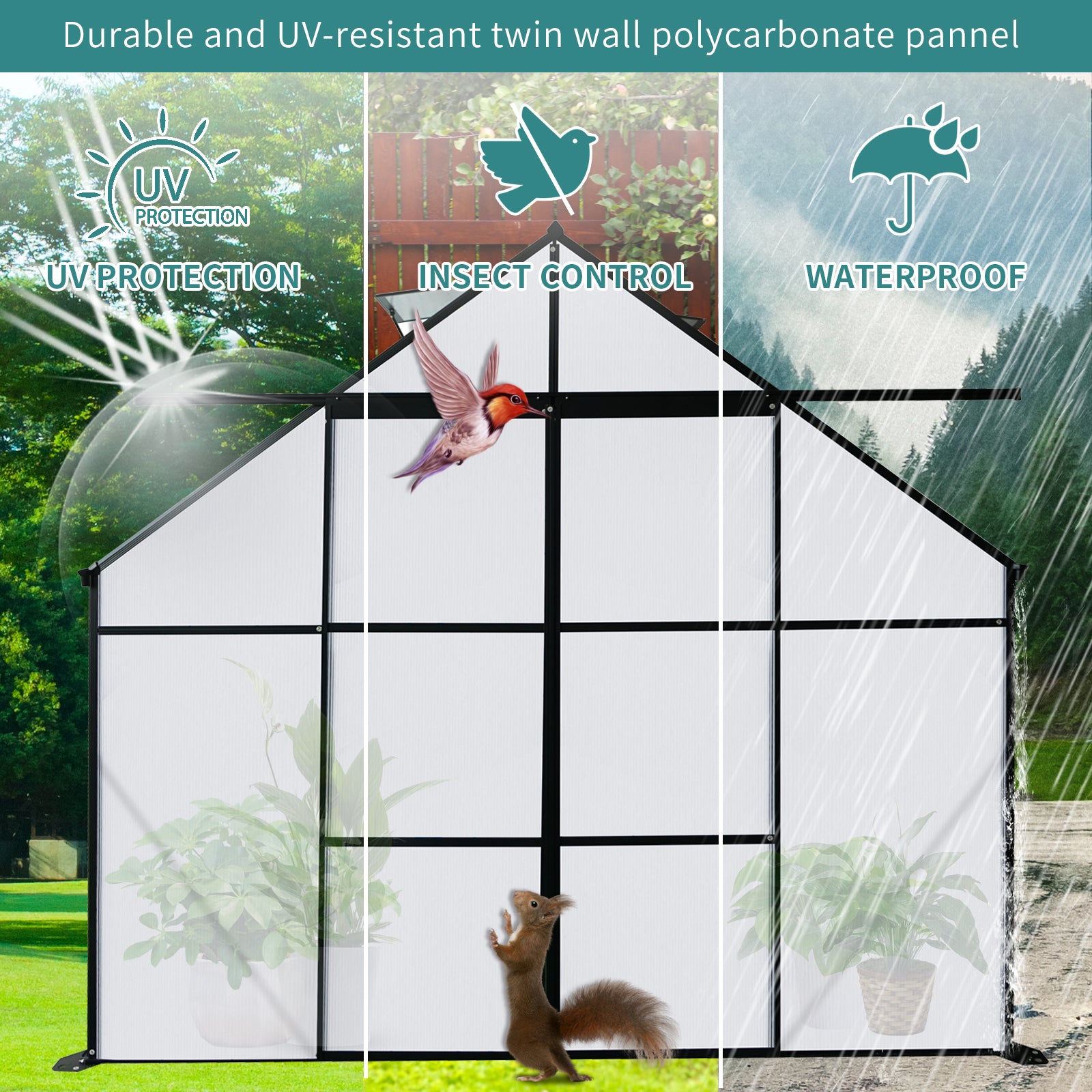 Durable twin wall polycarbonate panel with UV protection shield