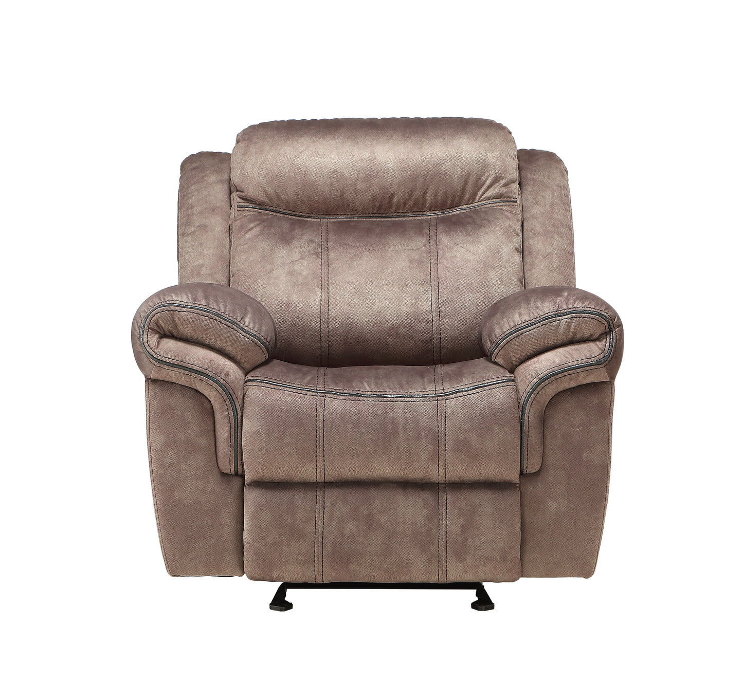 Brown leather recliner chair with padded arms and lumbar support
