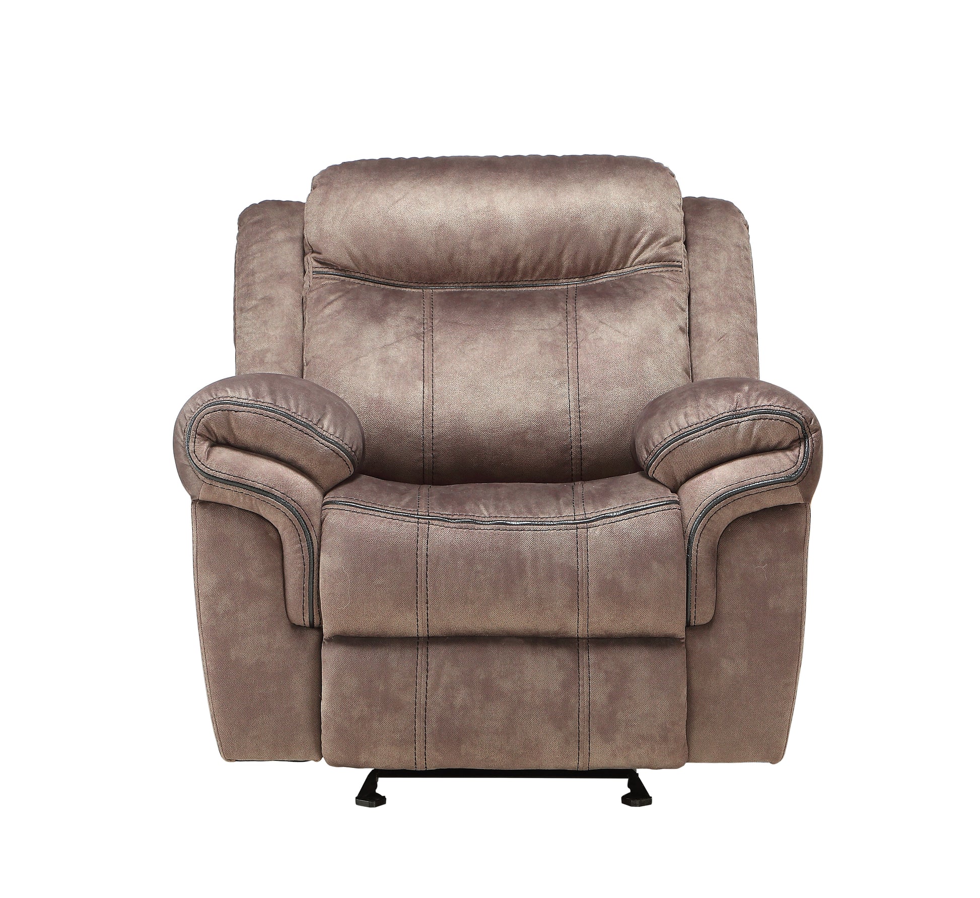 Brown leather recliner chair with padded arms and lumbar support