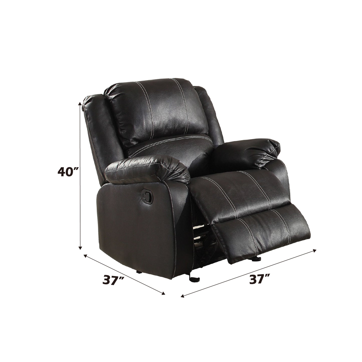 Plush black leather recliner with white stitching  height