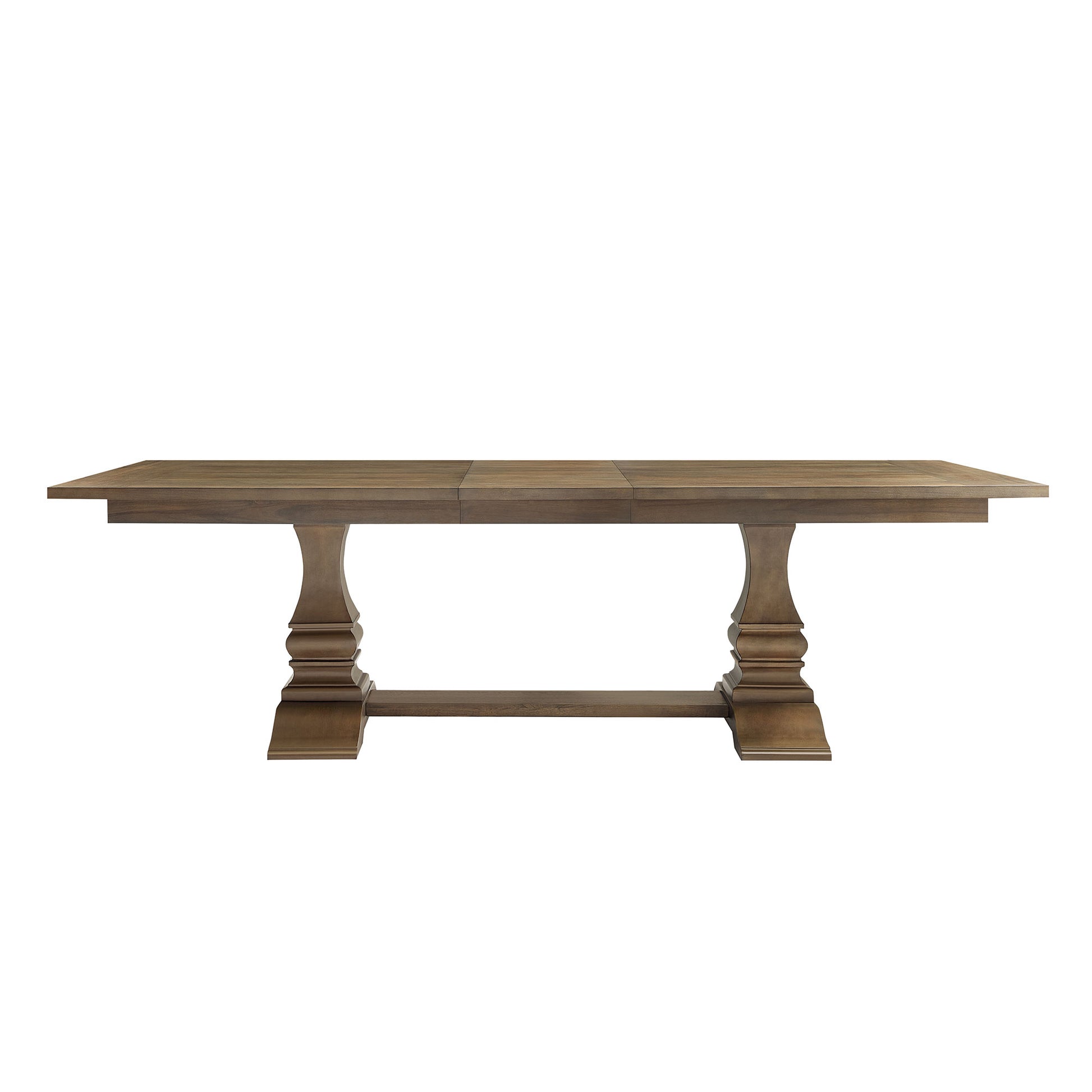 Antique oak extendable dining table with carved pedestal legs