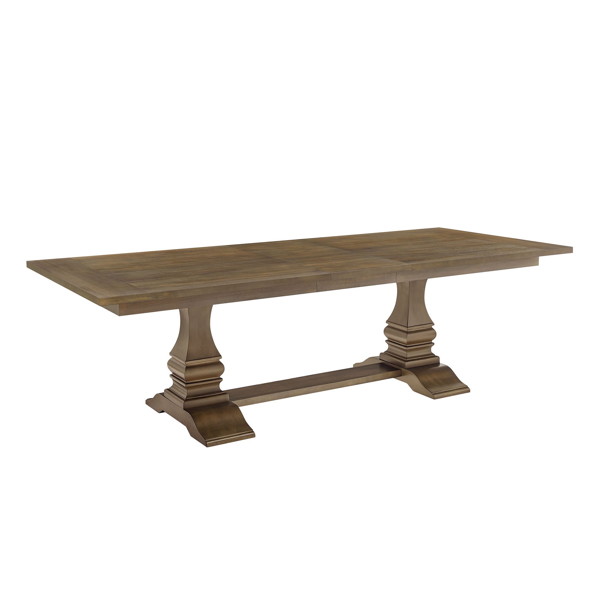 Rustic brown wood dining table with pedestal base