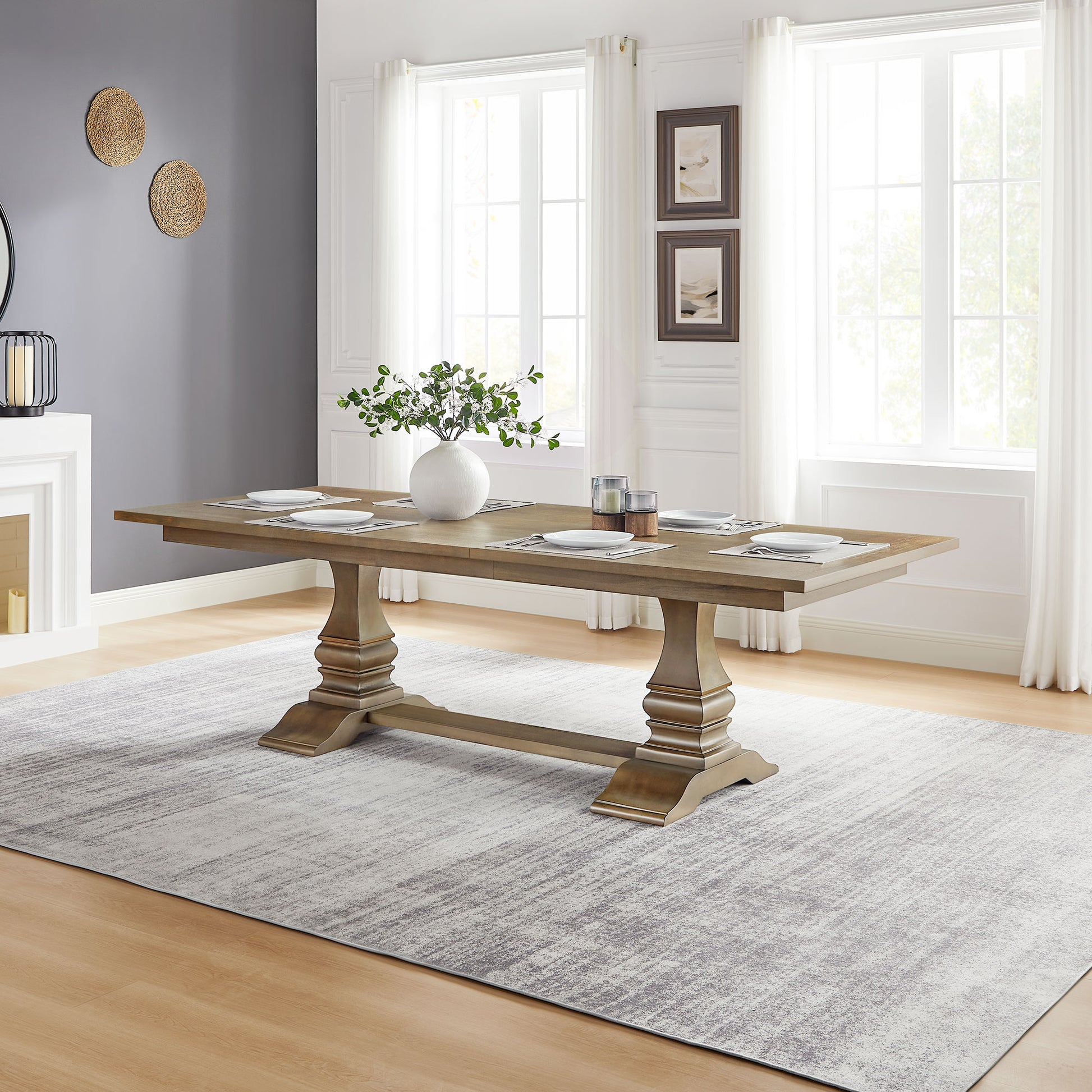 Distressed farmhouse dining table with extension leaves