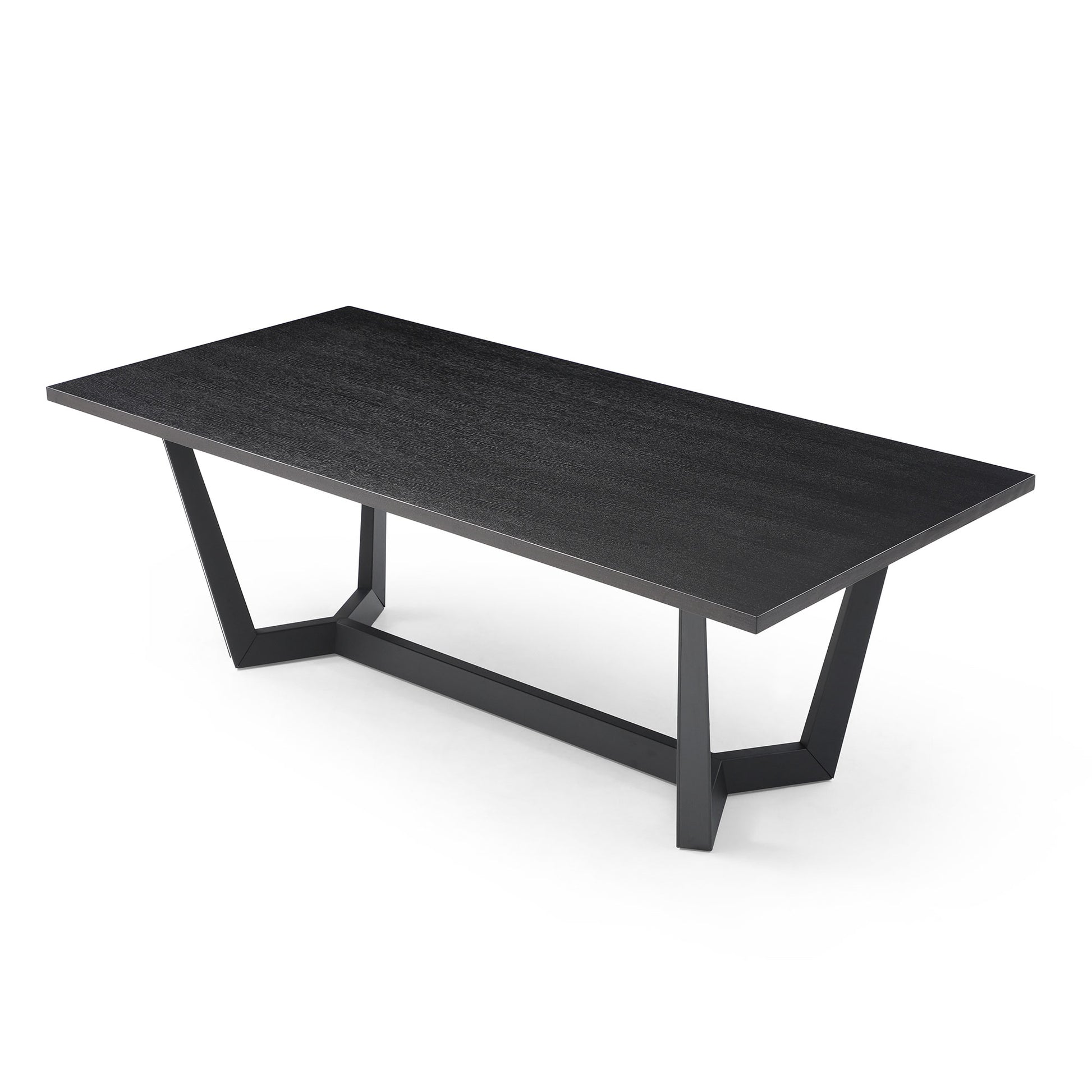 Modern black wood dining table with geometric metal legs