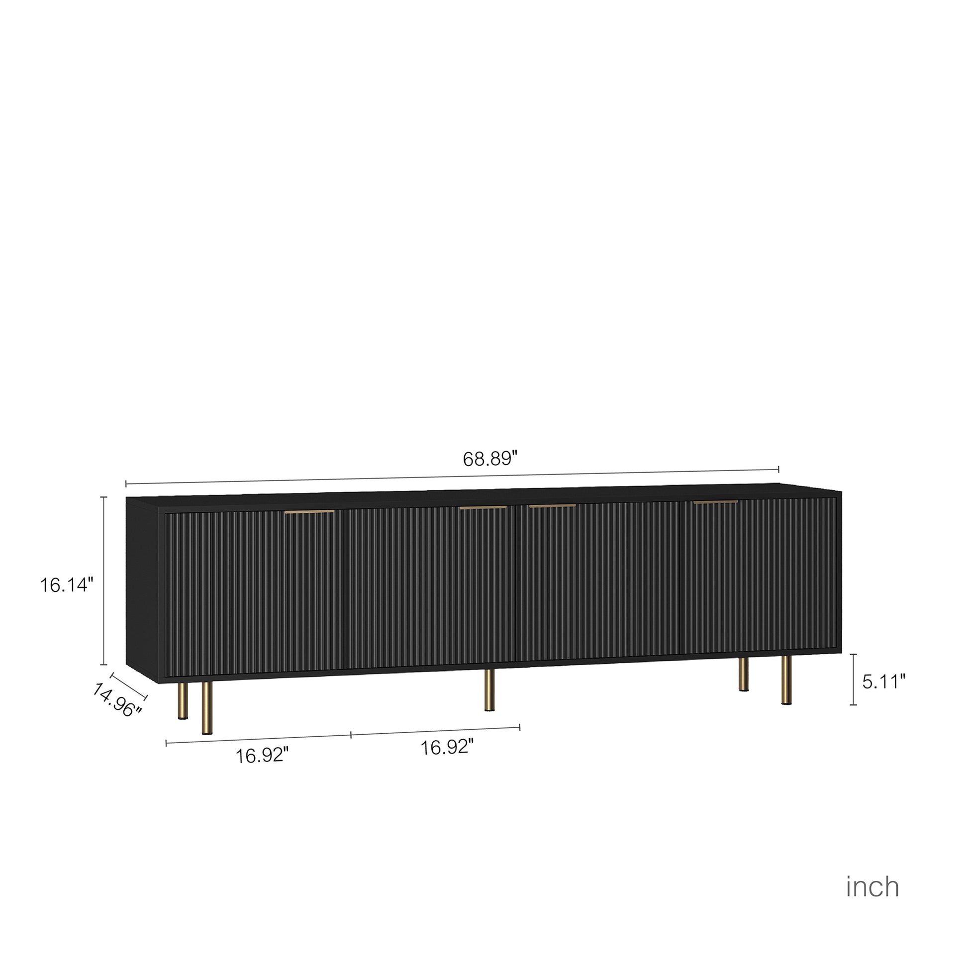 Black fluted sideboard with gold handles and legs