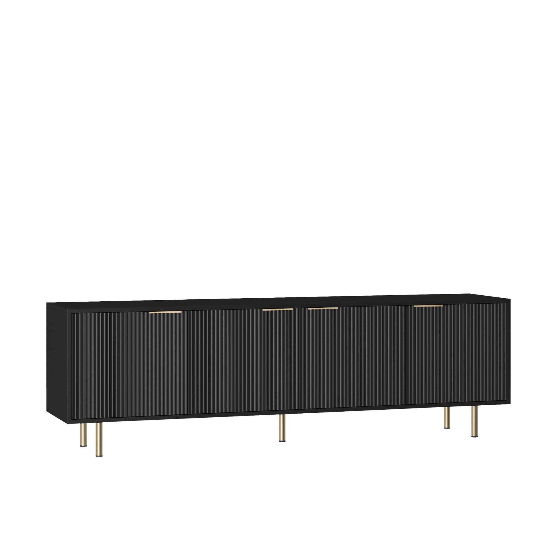 Black fluted sideboard with brass handles and legs