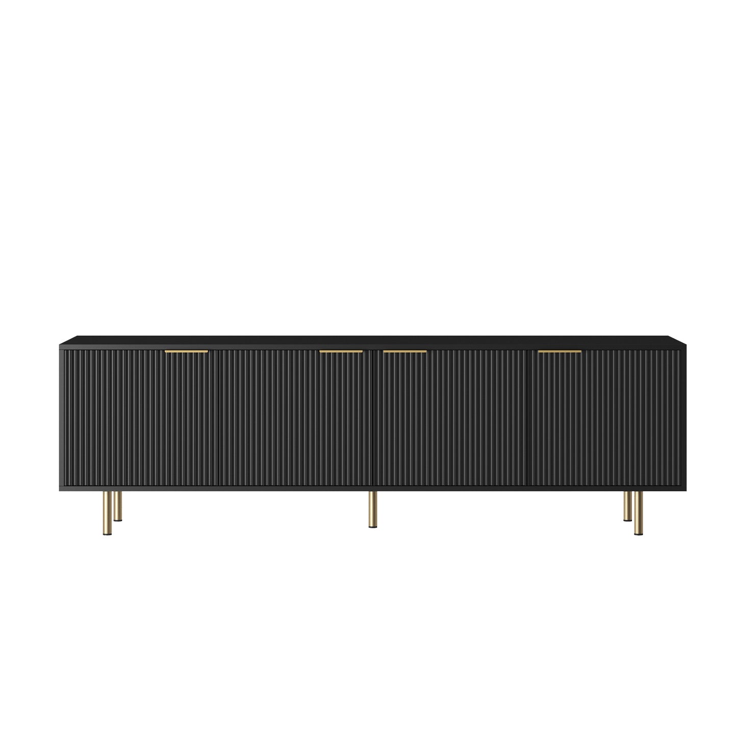 Black fluted sideboard with gold hardware and brass legs