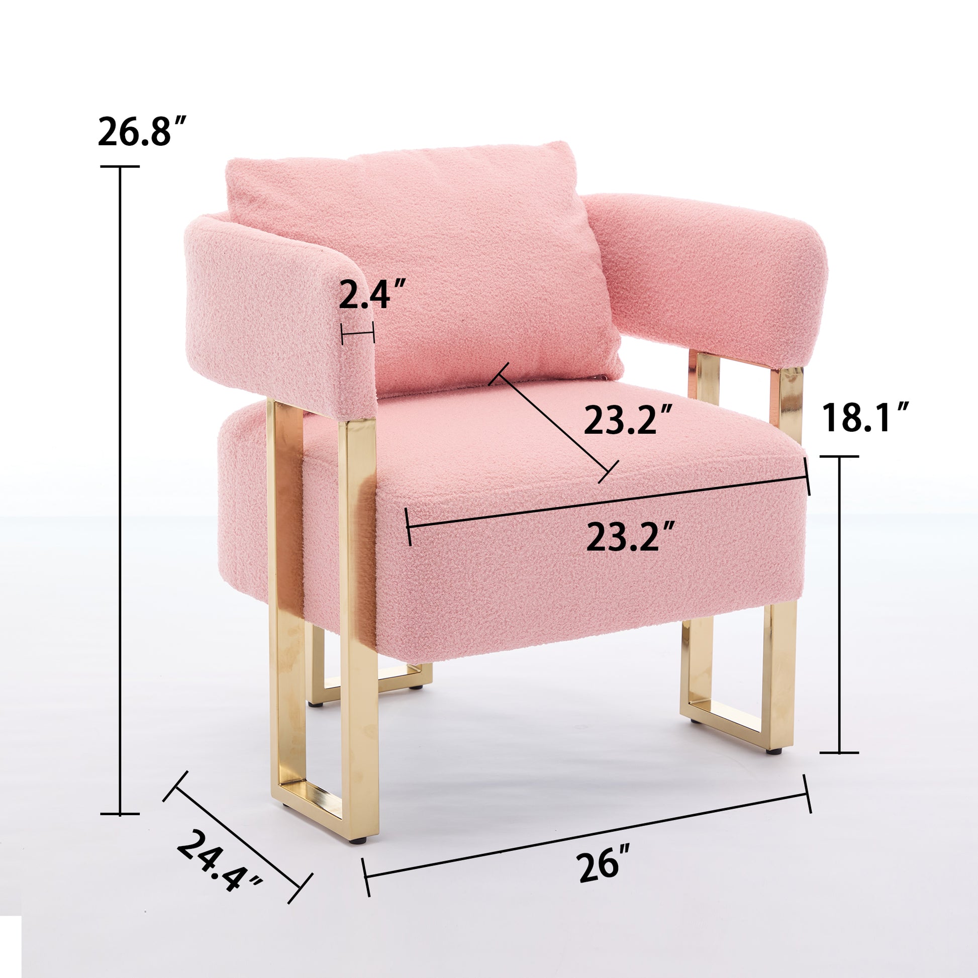 Pink boucle accent chair with gold metal legs