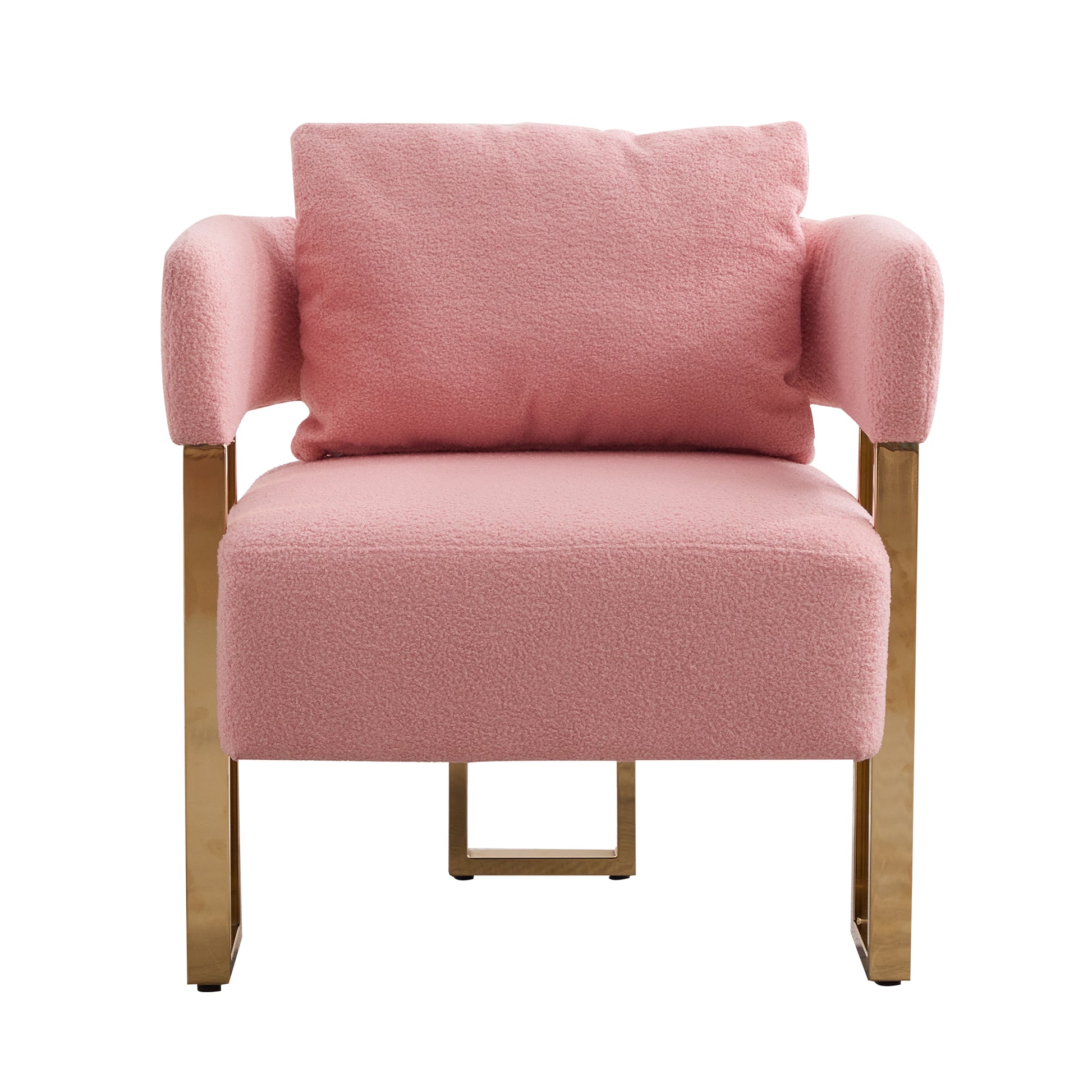 Pink boucl accent chair with gold metal frame