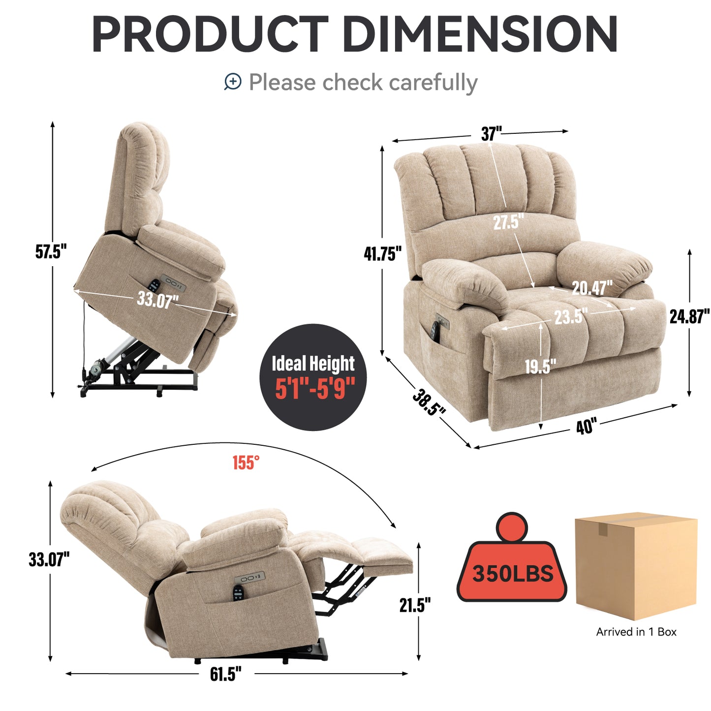 Tan fabric power lift recliner for seniors