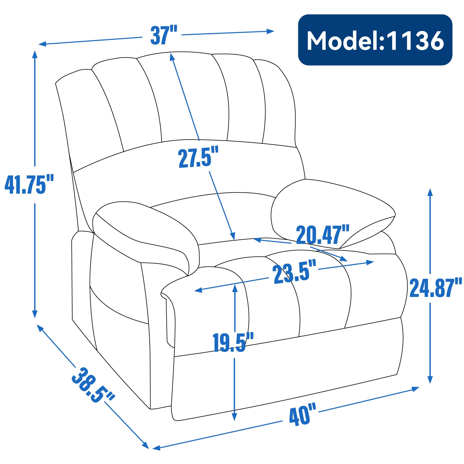 Recliner chair dimensions  W x  D x  H seat depth  seat height