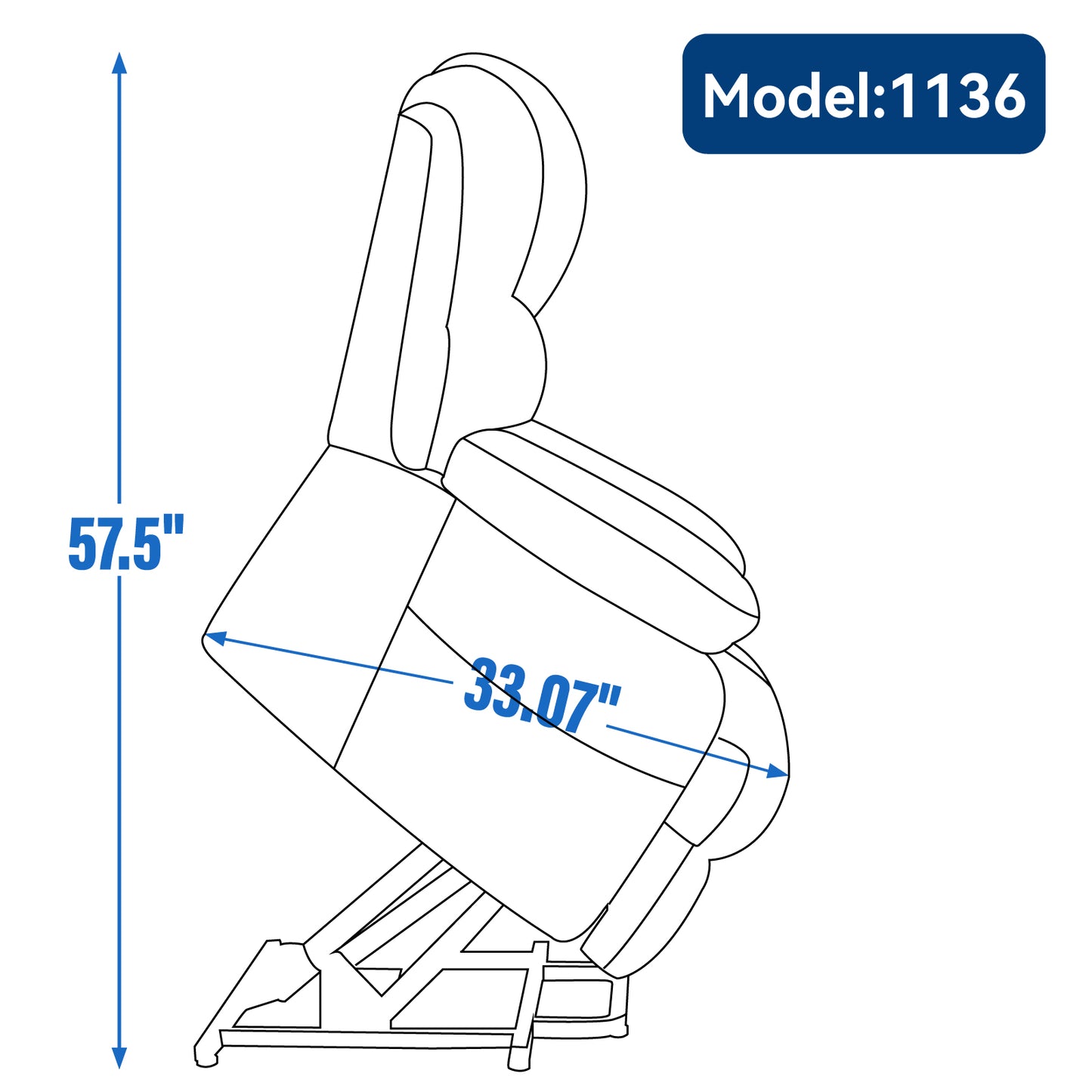 Model  recliner chair technical drawing with dimensions