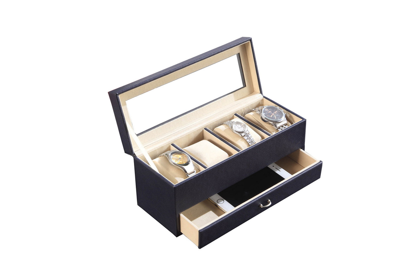 Organize Your Accessories with Blue Leather Jewelry Display