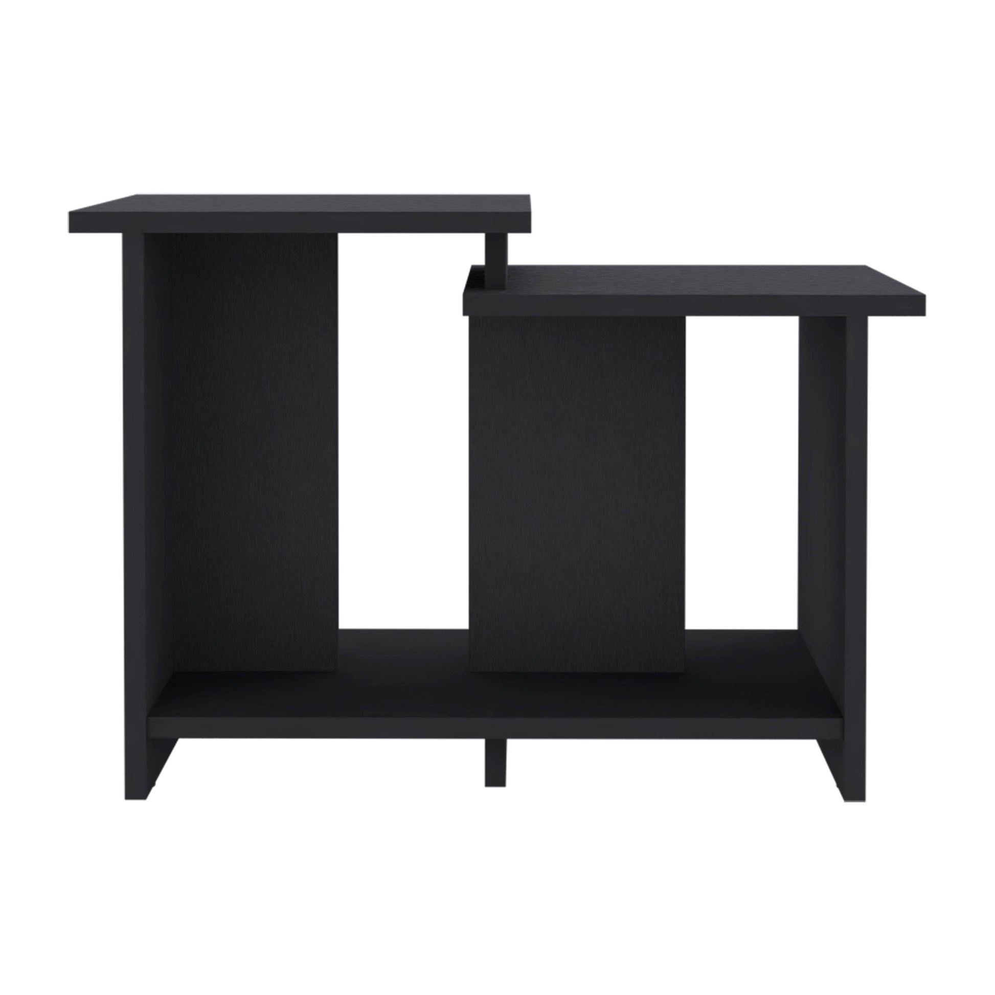 Black modern side table with staggered shelves