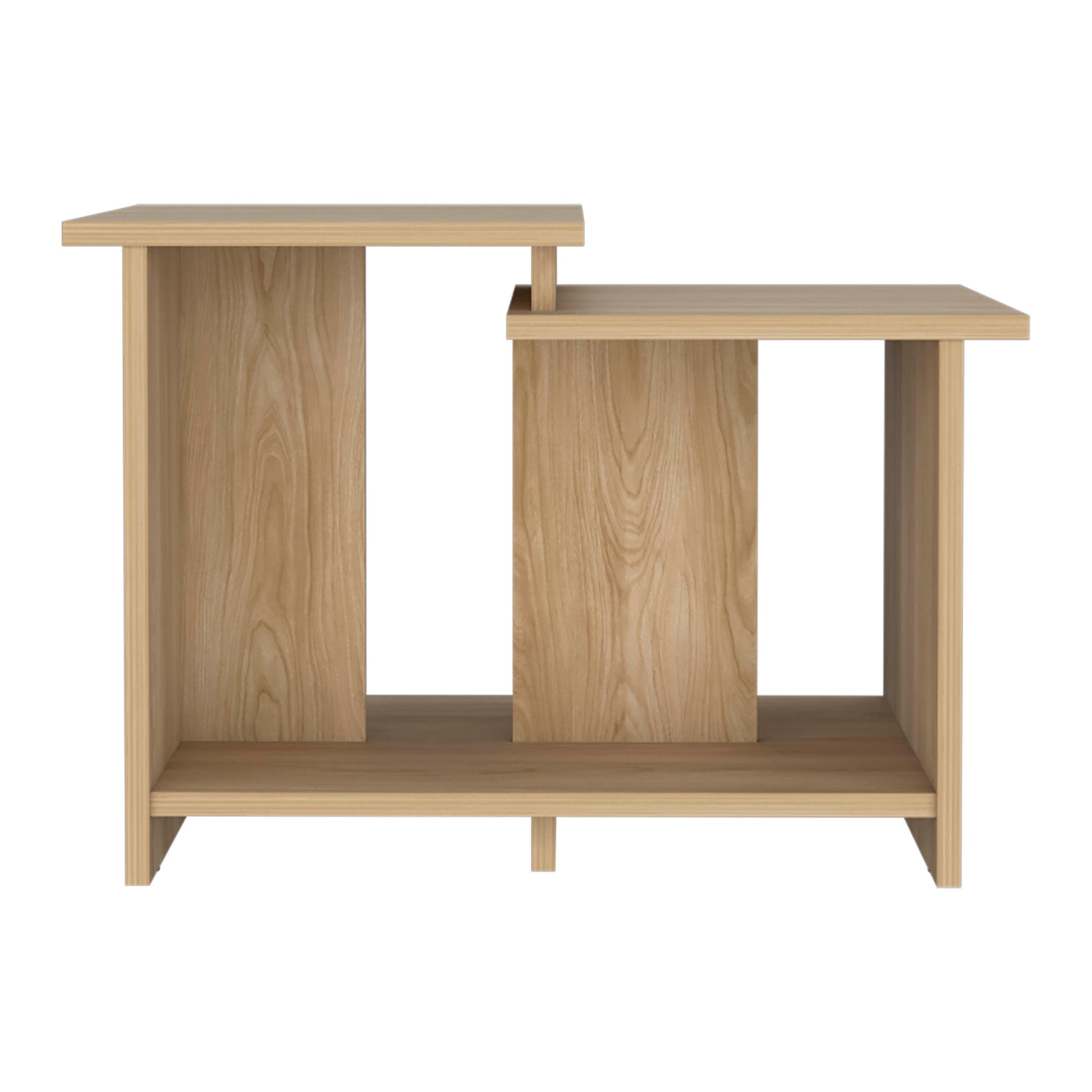 Light wood modern bookshelf with offset shelves