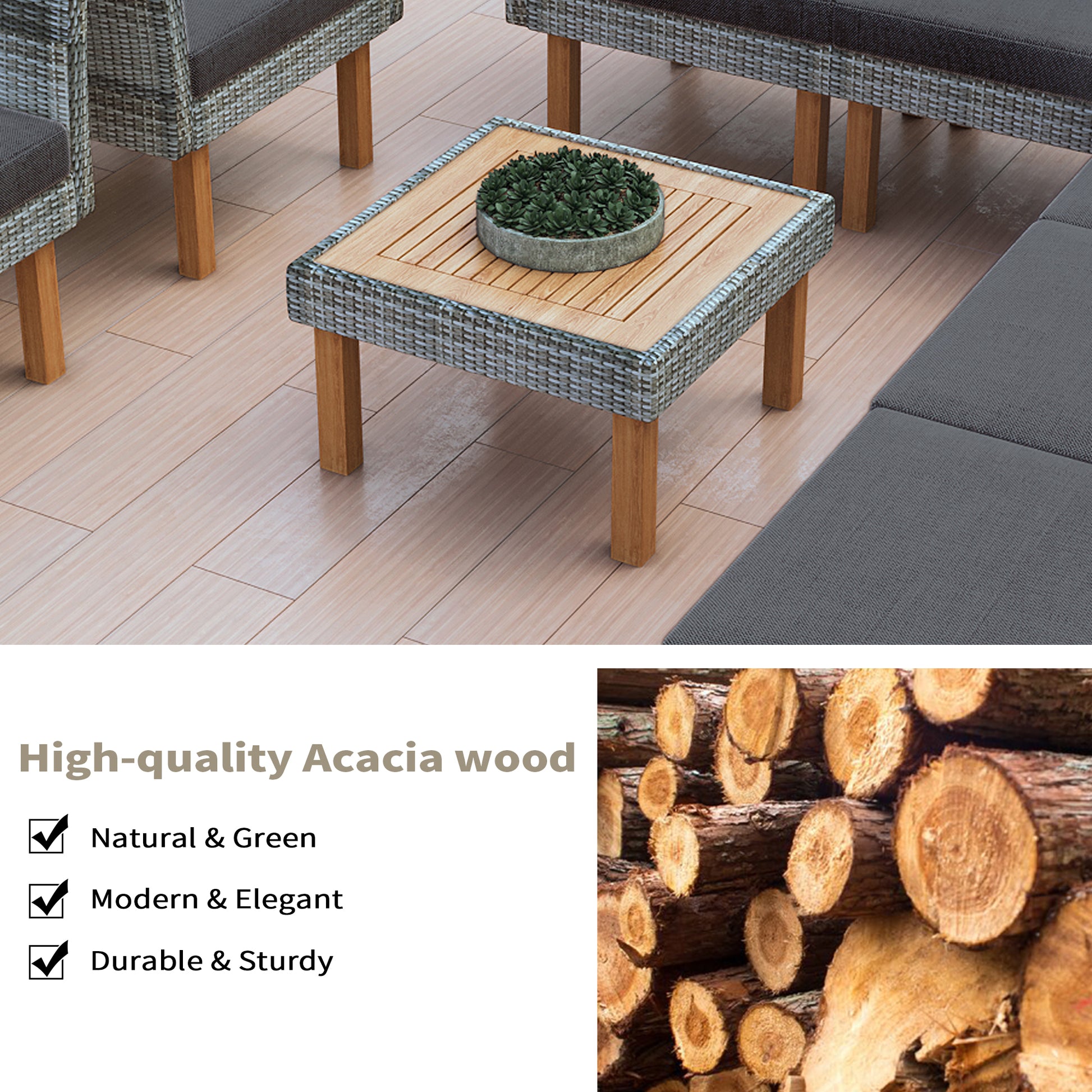 Acacia wood logs stacked