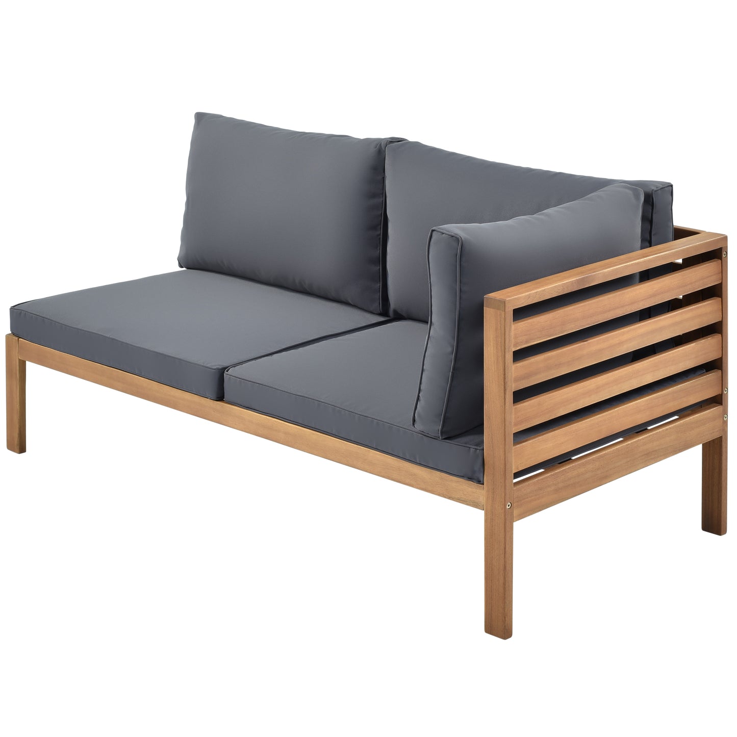 Sectional outdoor sofa with durable acacia wood frame and charcoal grey cushions
