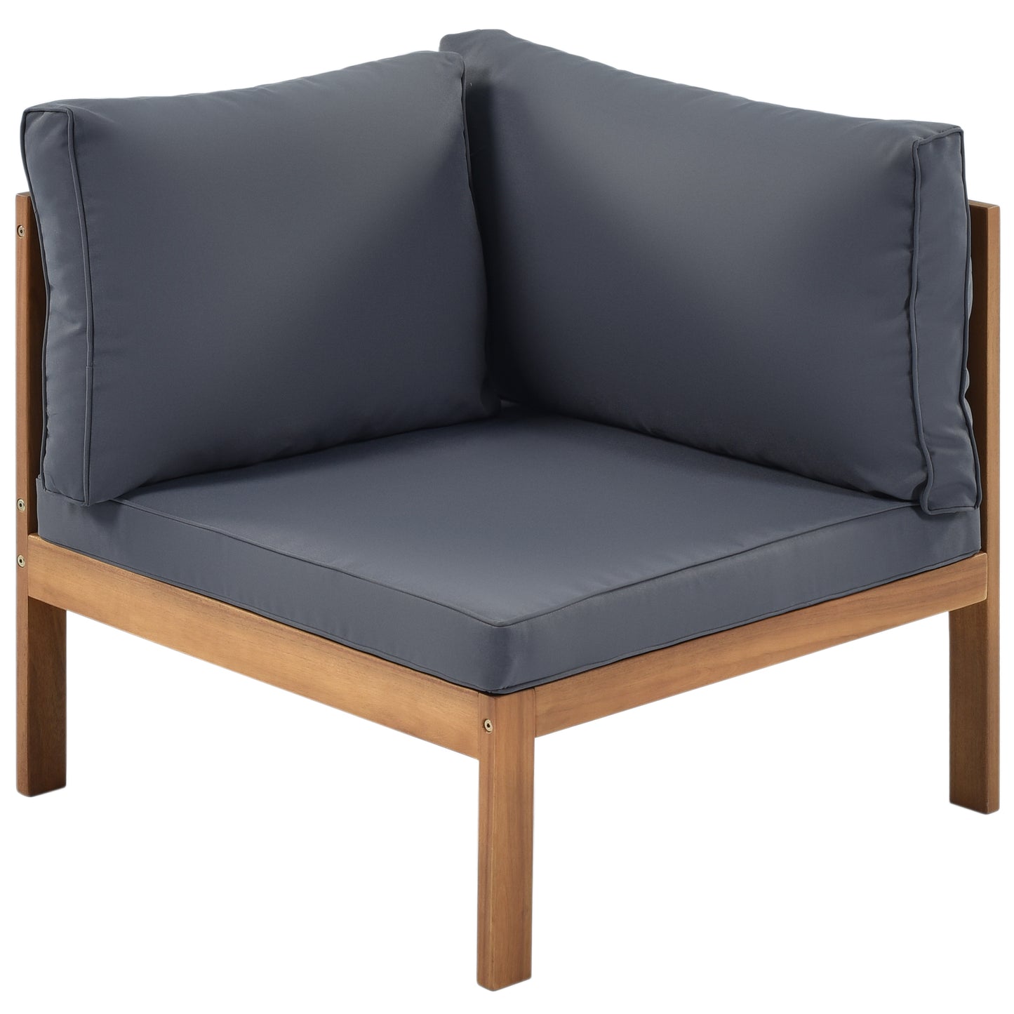 Wooden frame outdoor corner sofa with charcoal gray cushions