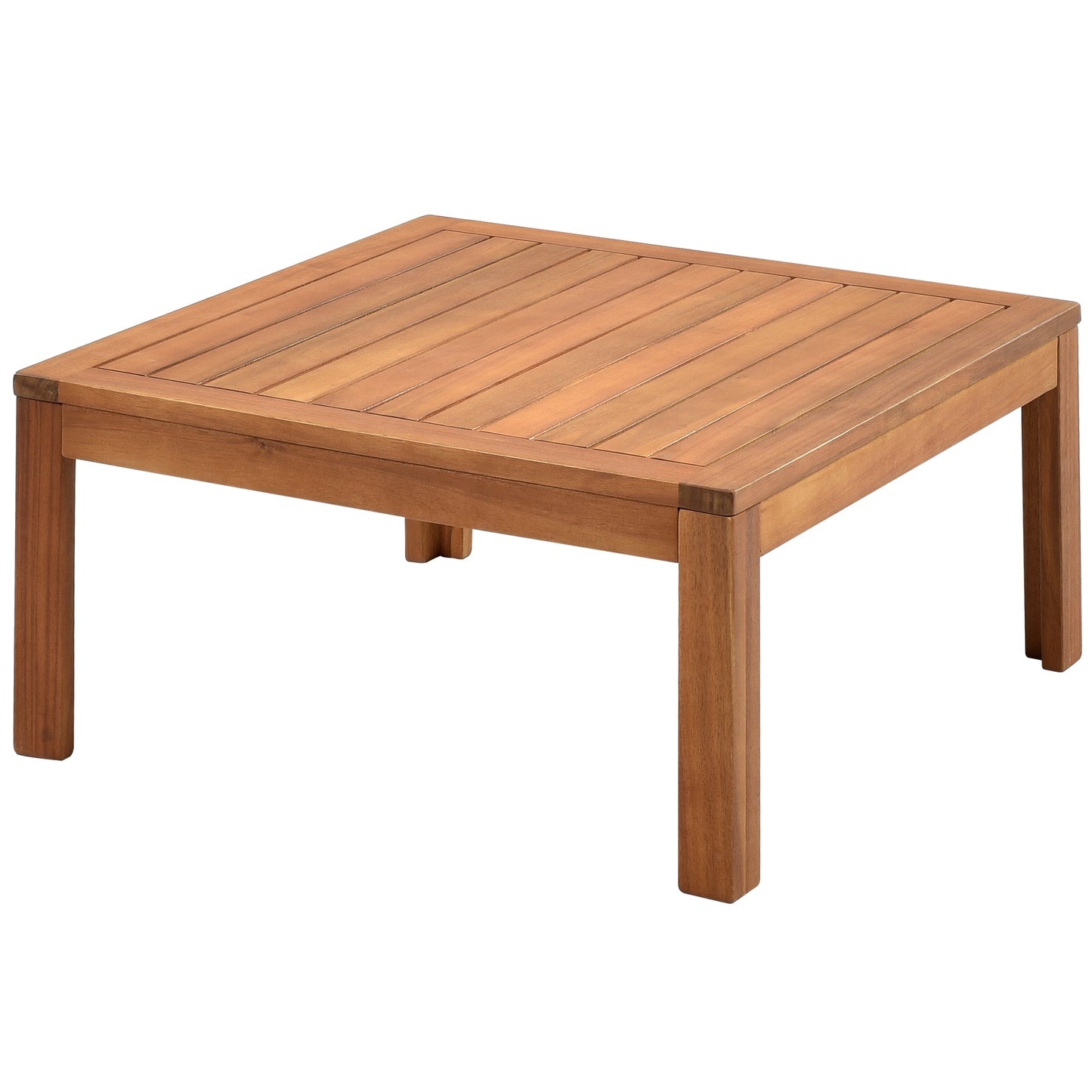 Square wooden coffee table with slatted top