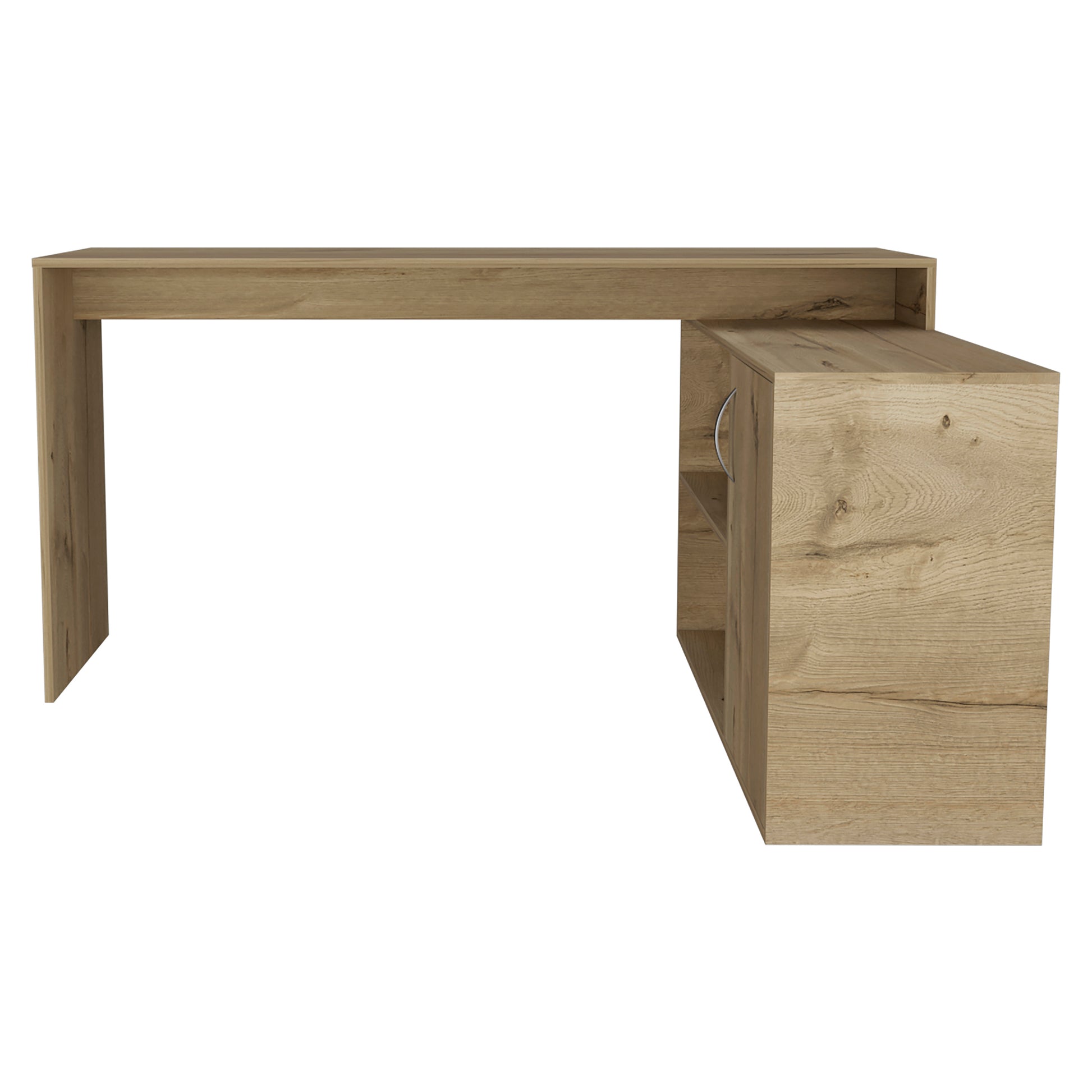 Modern light oak Lshaped desk with integrated storage cabinet