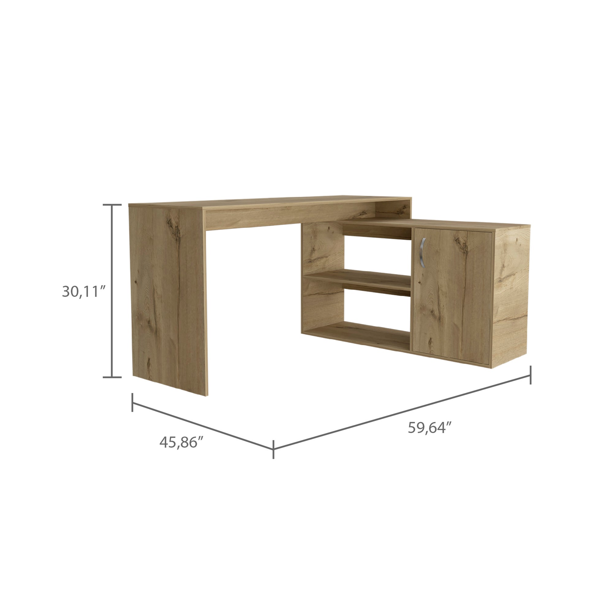 Modern oak effect computer desk with storage shelves and cabinet