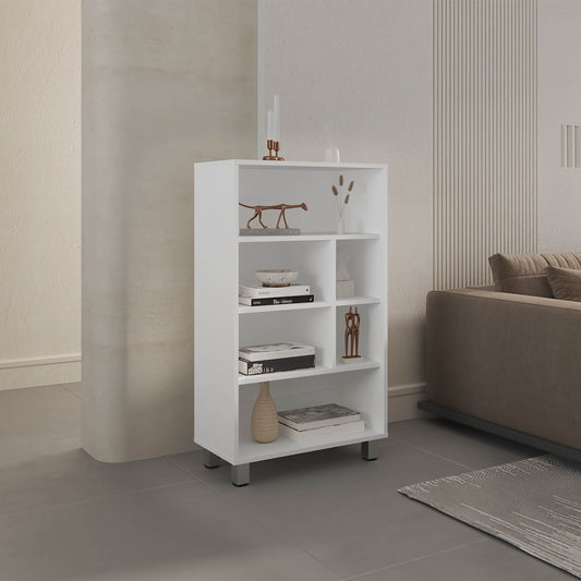 White modern bookshelf with metal legs