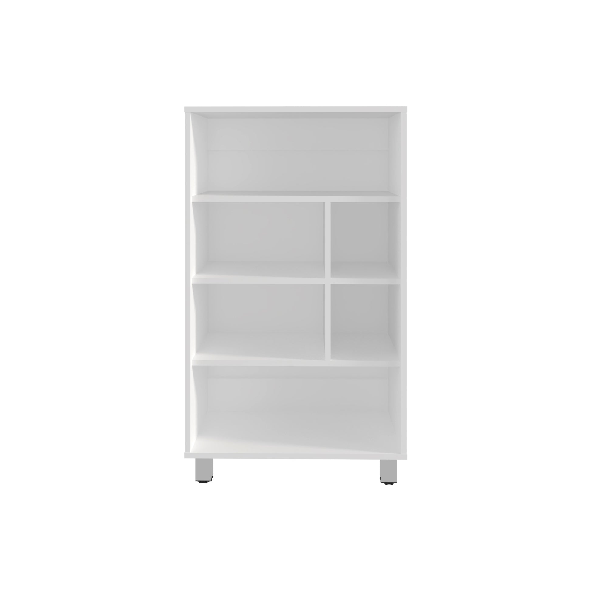 Modern white fourshelf bookcase with silver legs