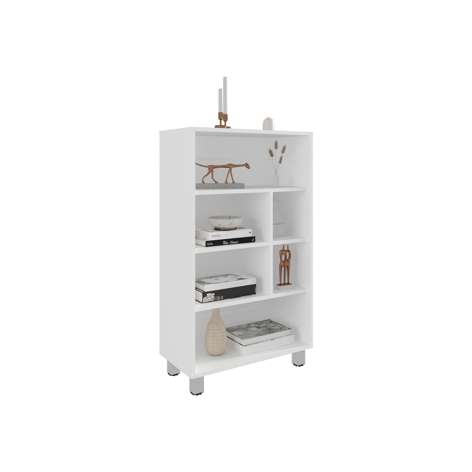 White modern bookshelf with five tiers