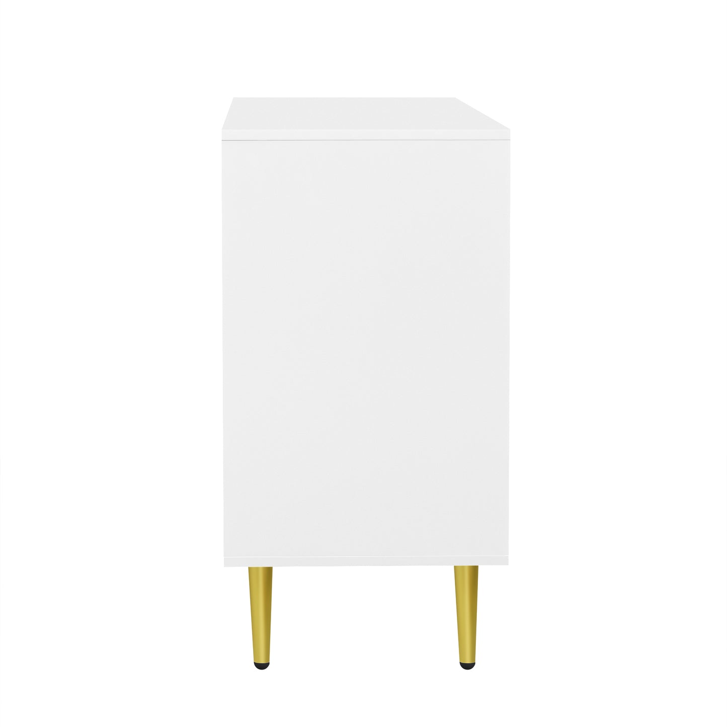 White bedside table with angled gold legs