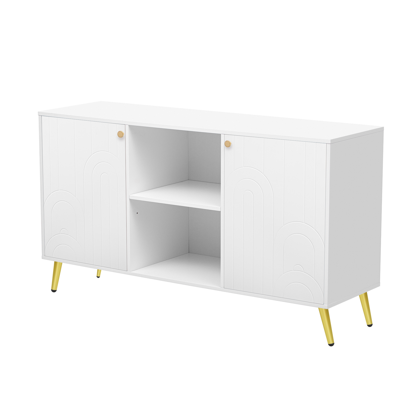 White arched cabinet with gold legs