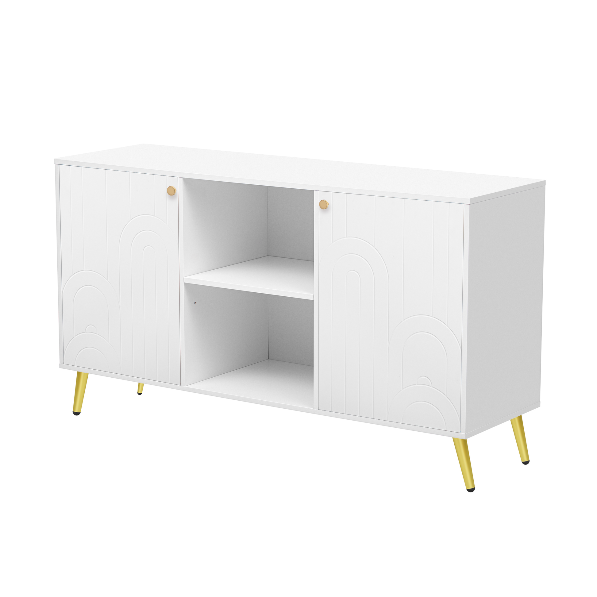 White arched cabinet with gold legs